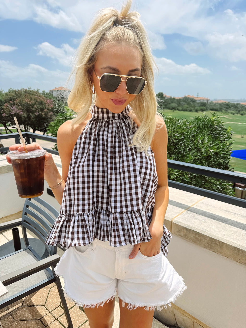 Chocolate Gingham Halter Top