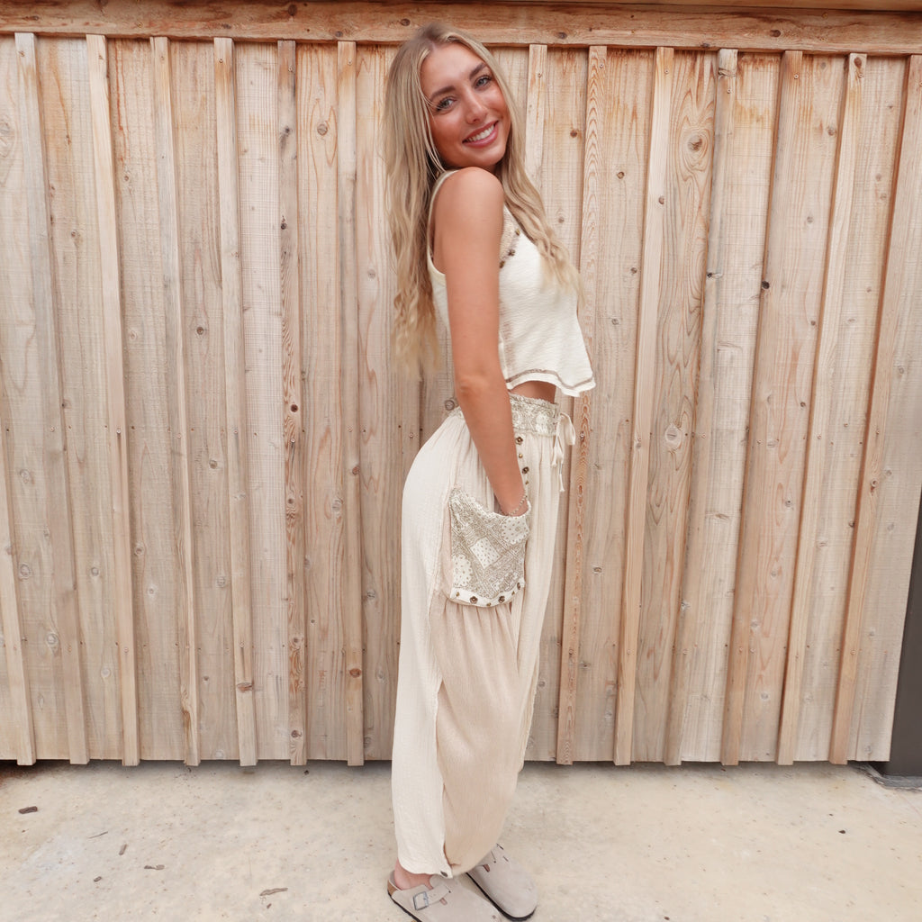 Gauze Stud Woven Pants