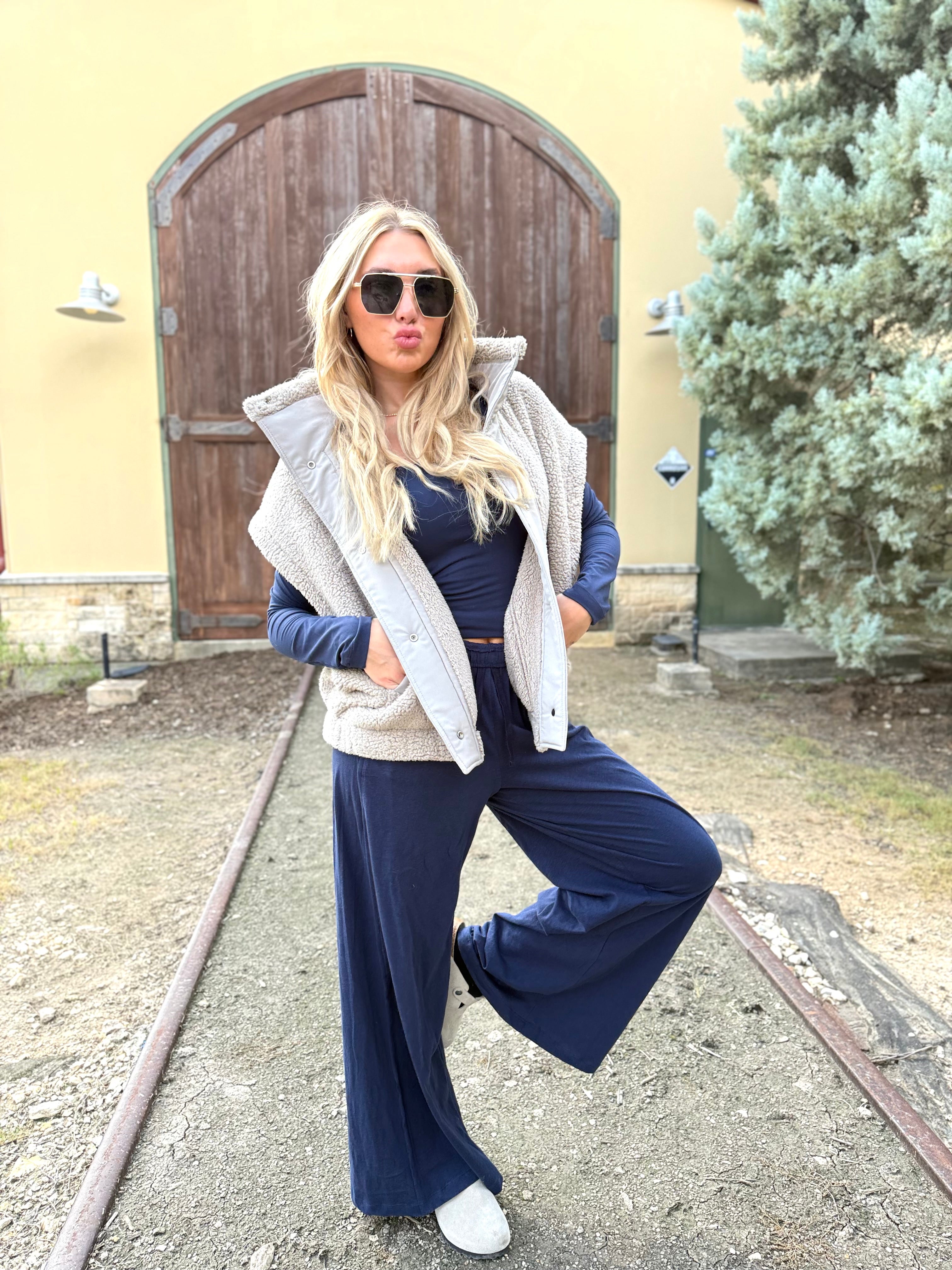 Navy Wide Leg Lounge Pant