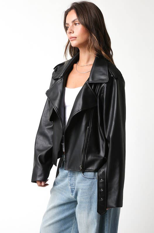 Emery PU Black Leather Jacket