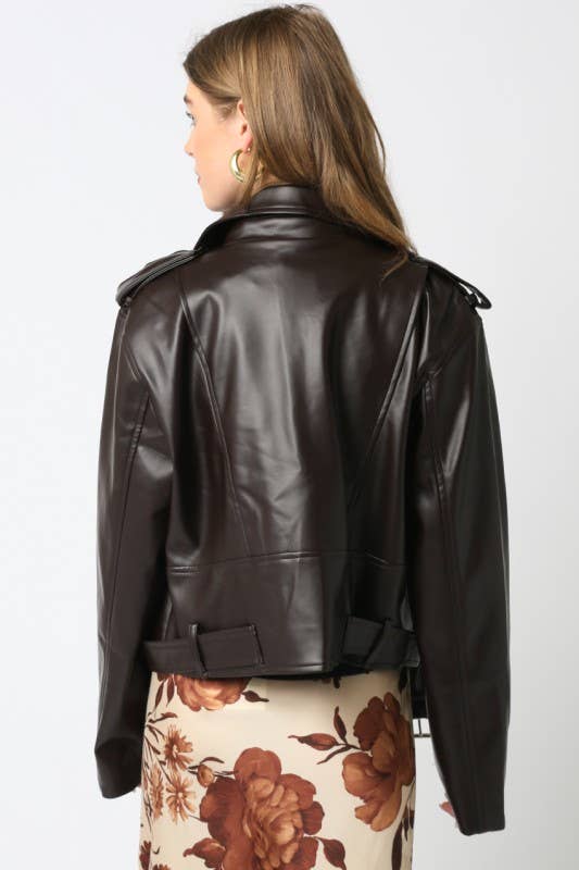Emery PU Black Leather Jacket