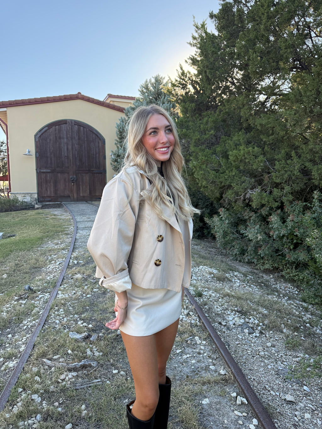 Beige Double Breasted Trench Jacket