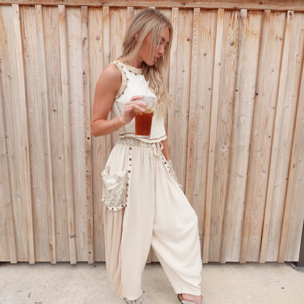Gauze Stud Woven Pants