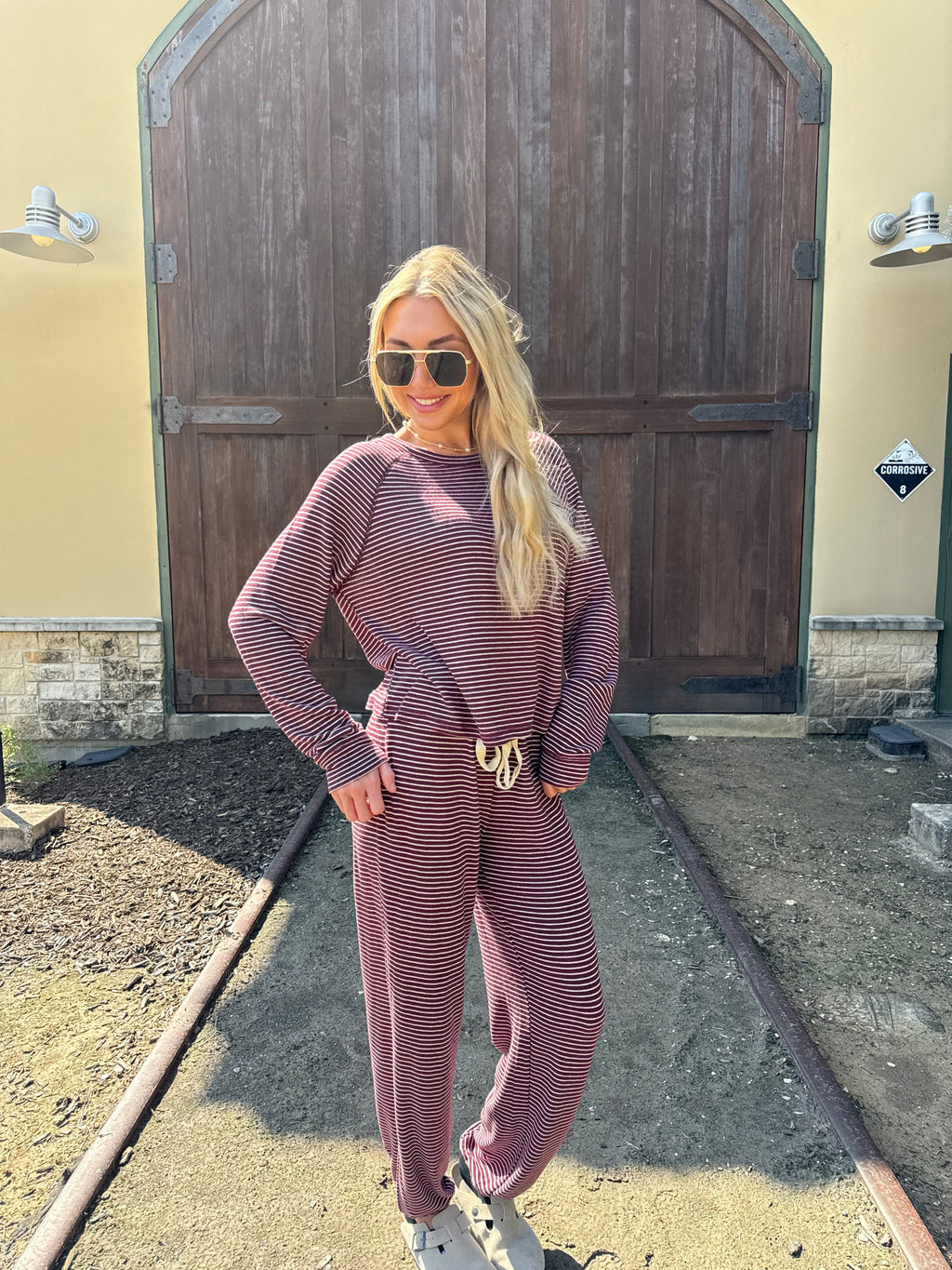 Cherry and Cream Stripe Lounge Set