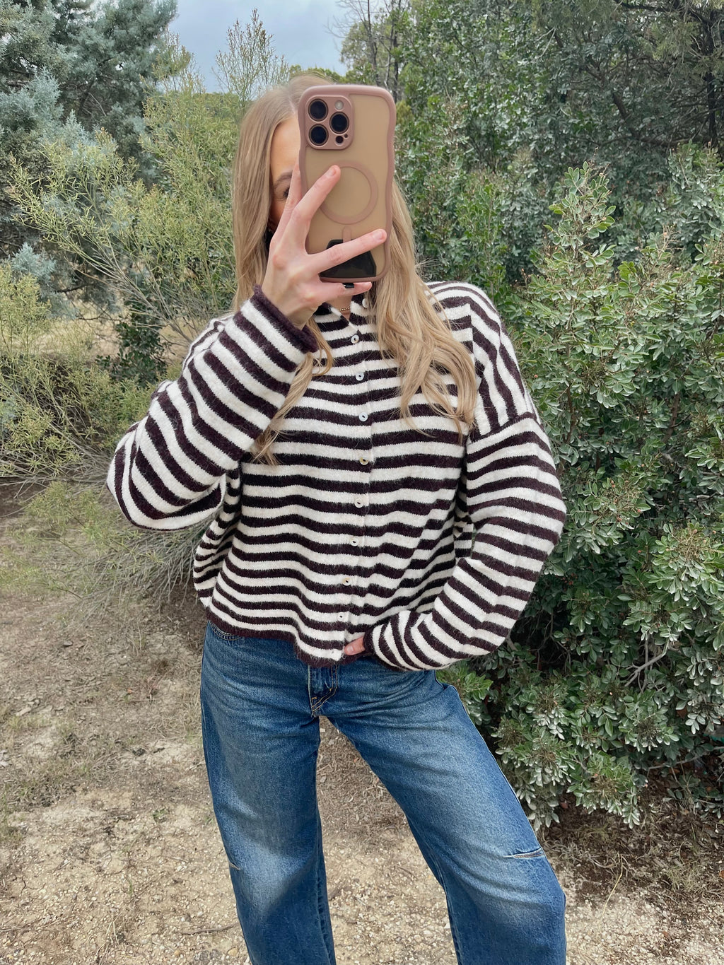 Wine & Cream Stripe Cardigan