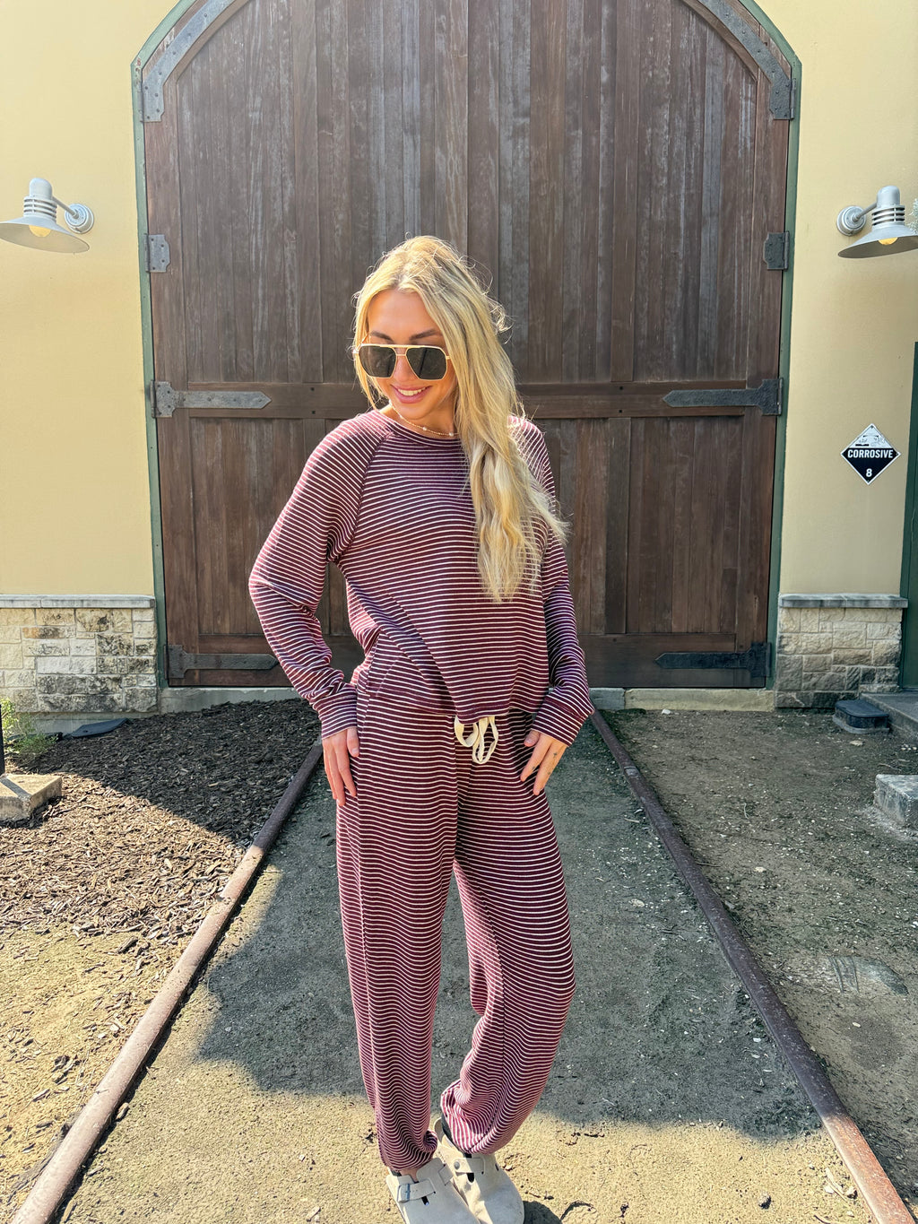 Cherry and Cream Stripe Lounge Set