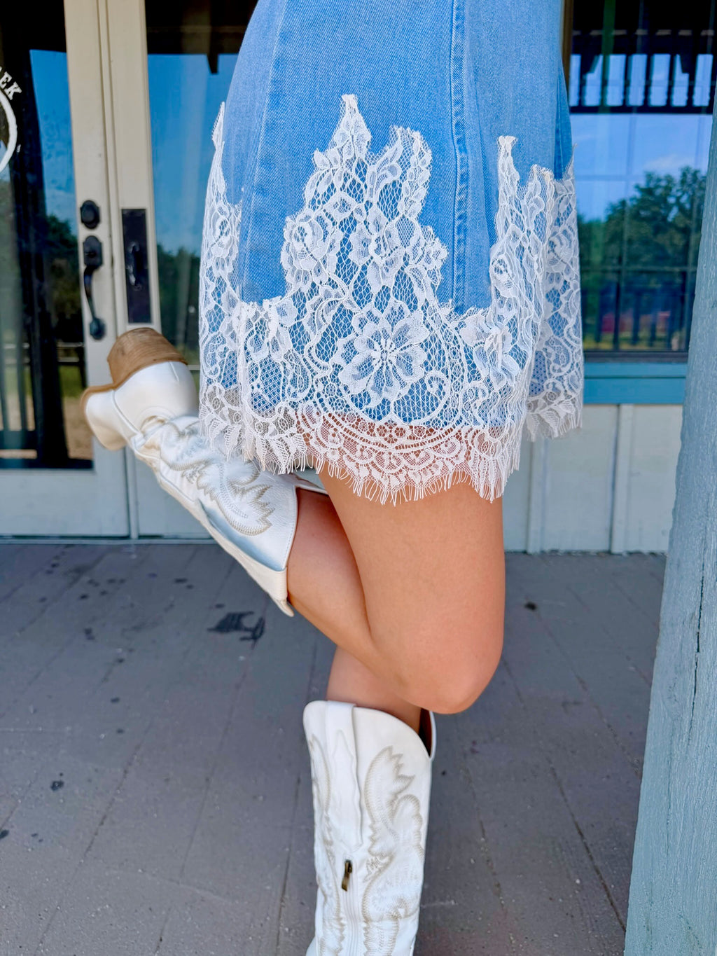 Denim Lace Strapless Dress