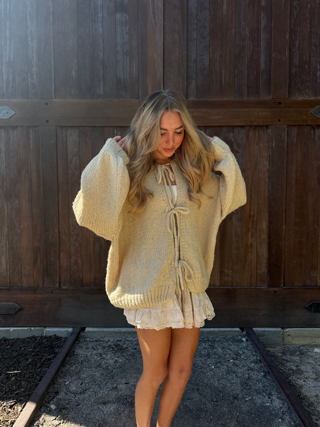 Taupe Knit Tie Front Cardigan