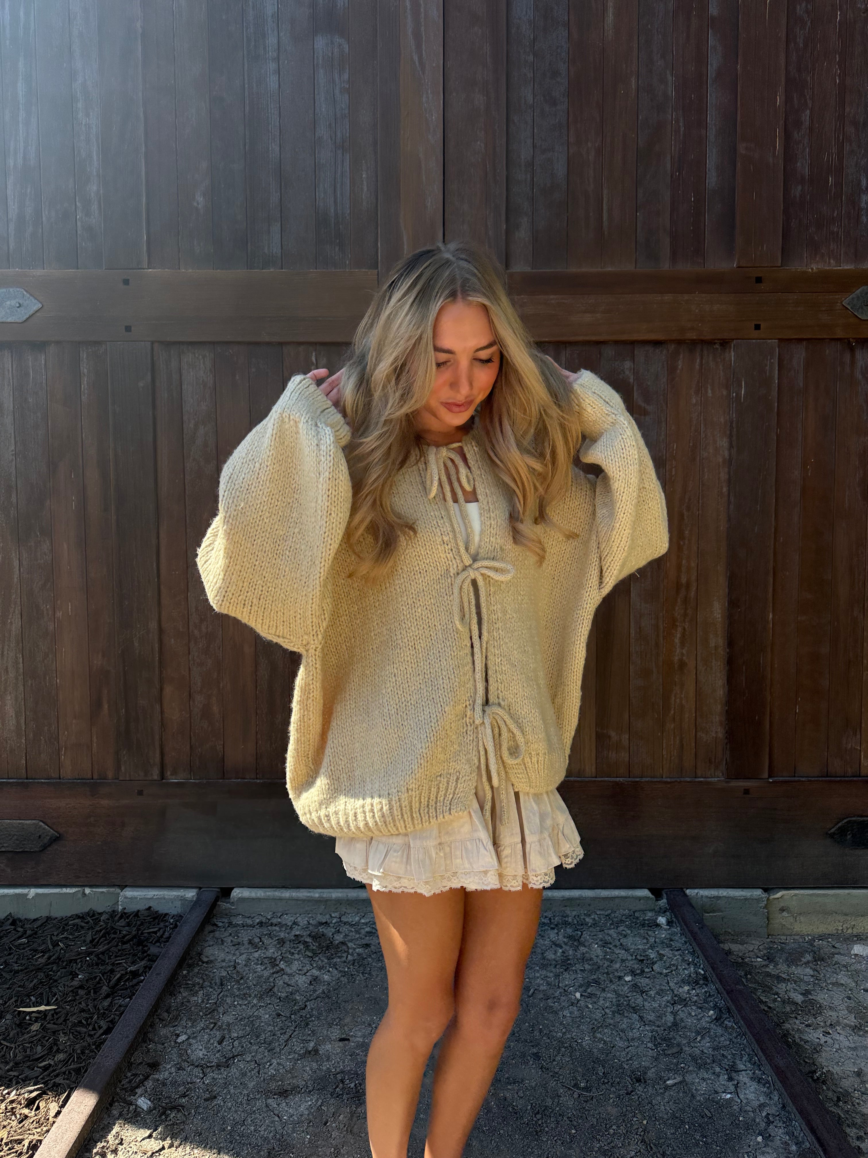 Taupe Knit Tie Front Cardigan