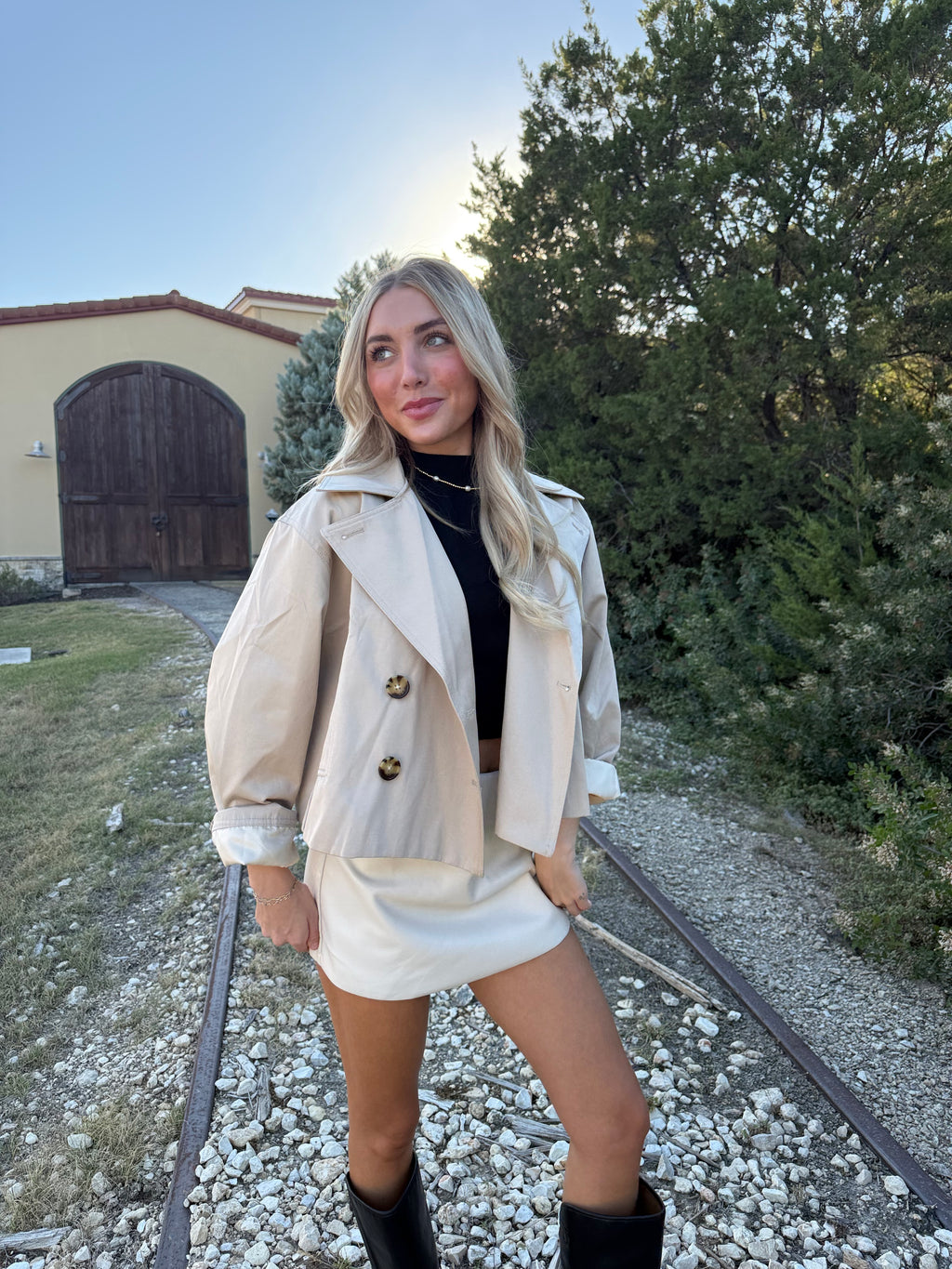 Beige Double Breasted Trench Jacket