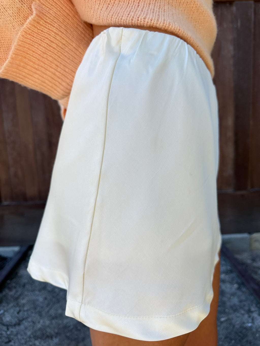 Cream Satin Mini Skirt