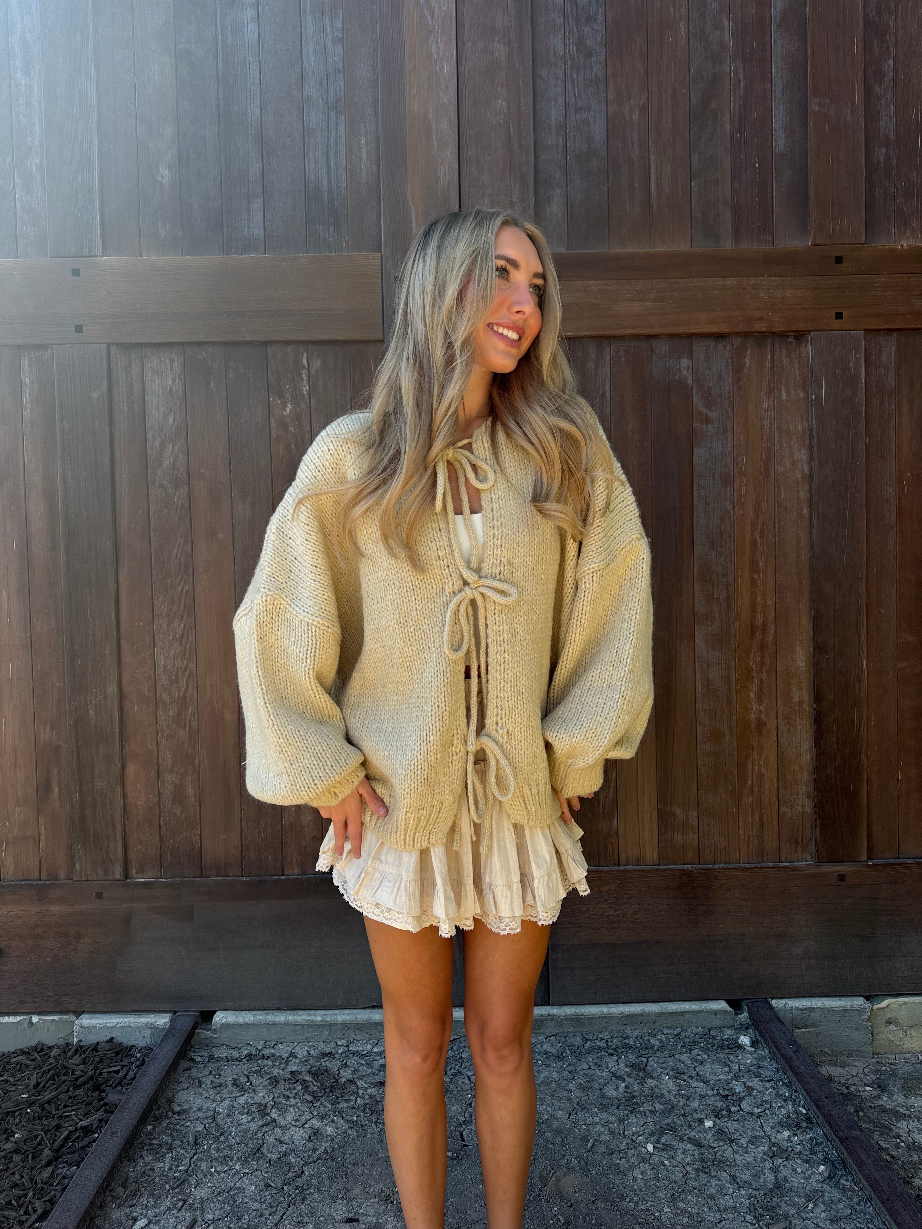 Taupe Knit Tie Front Cardigan