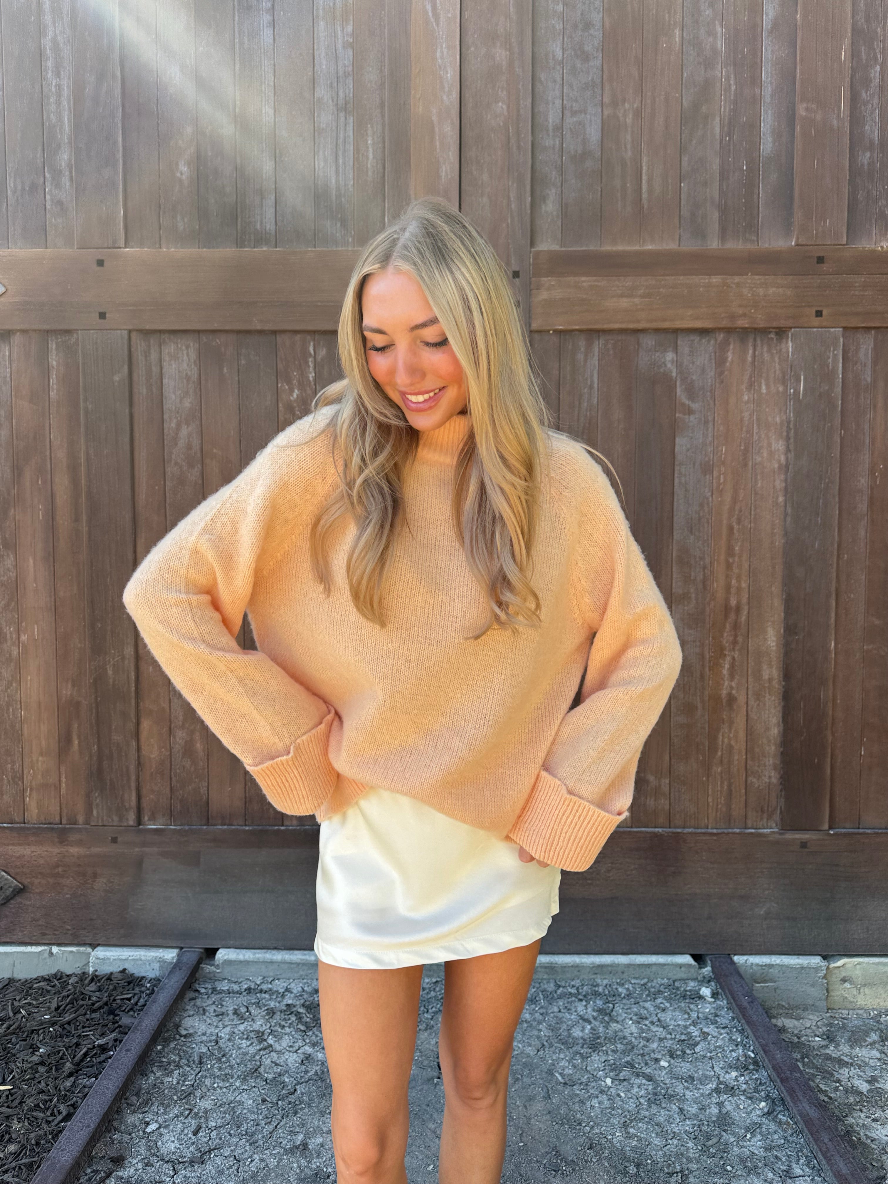 Peach High Neck Long Sleeve Sweater Top
