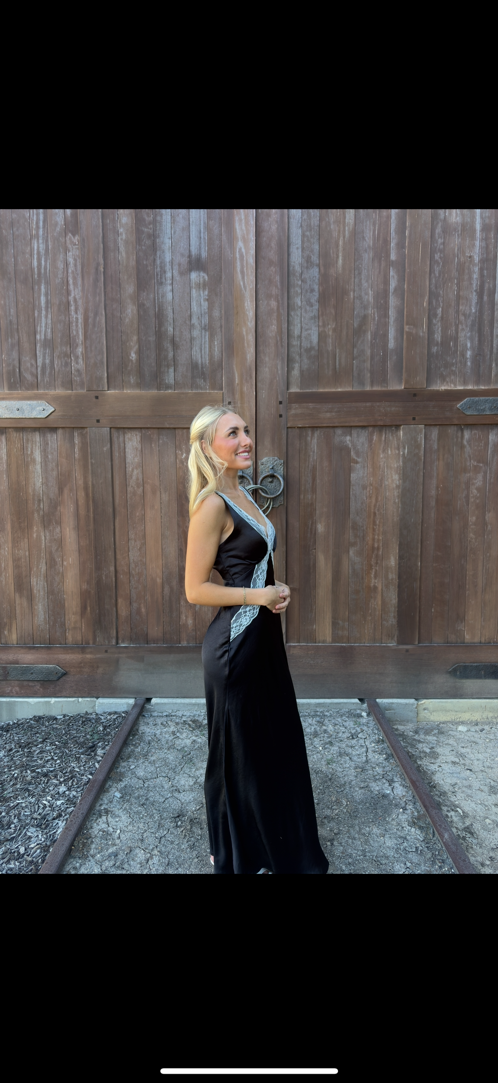 Lace Trim Satin Maxi Dress