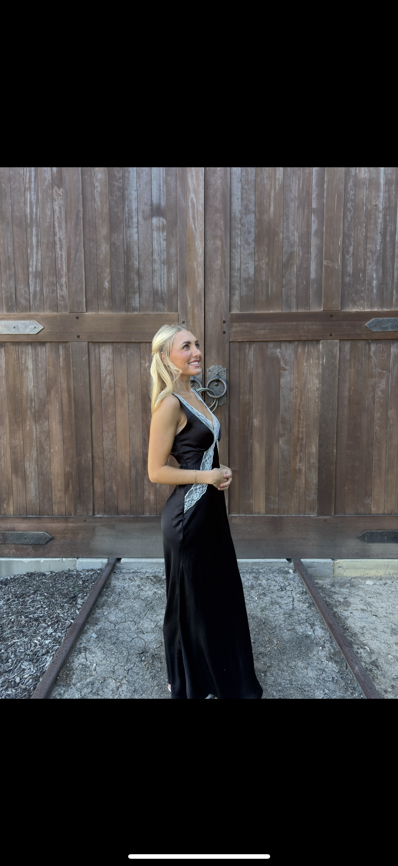 Lace Trim Satin Maxi Dress