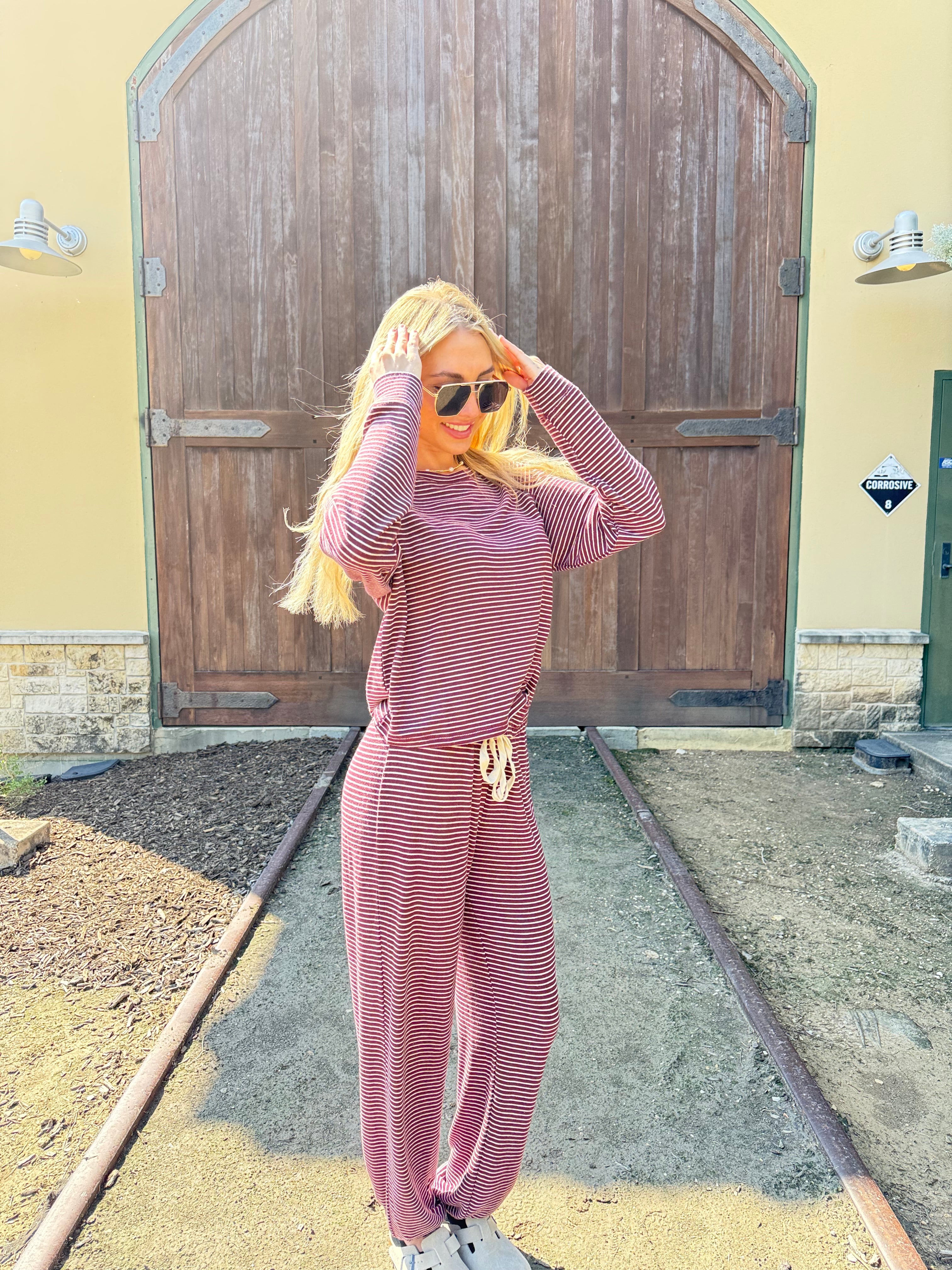 Cherry and Cream Stripe Lounge Set