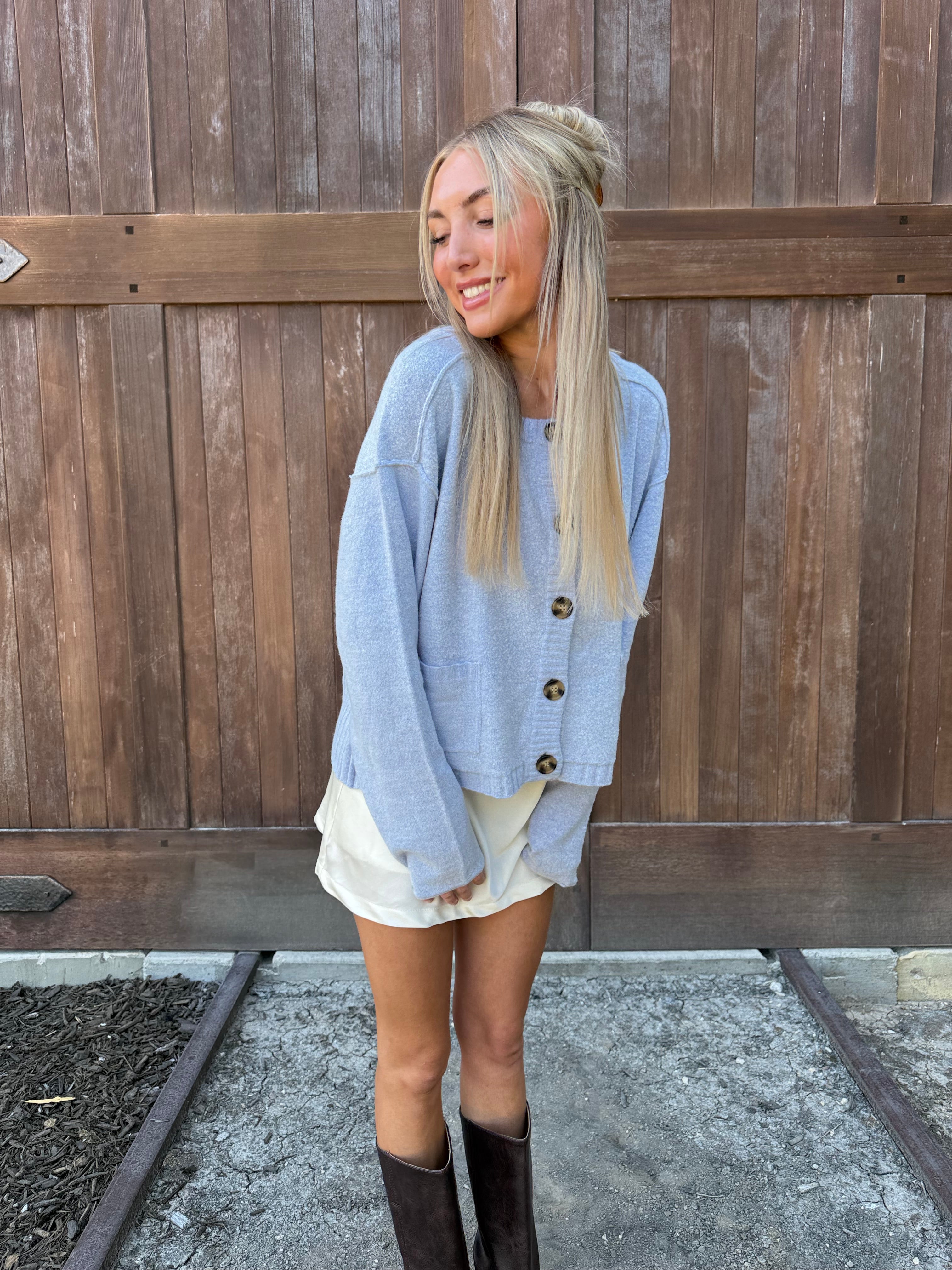 Knit Sweater Cardigan Light Blue