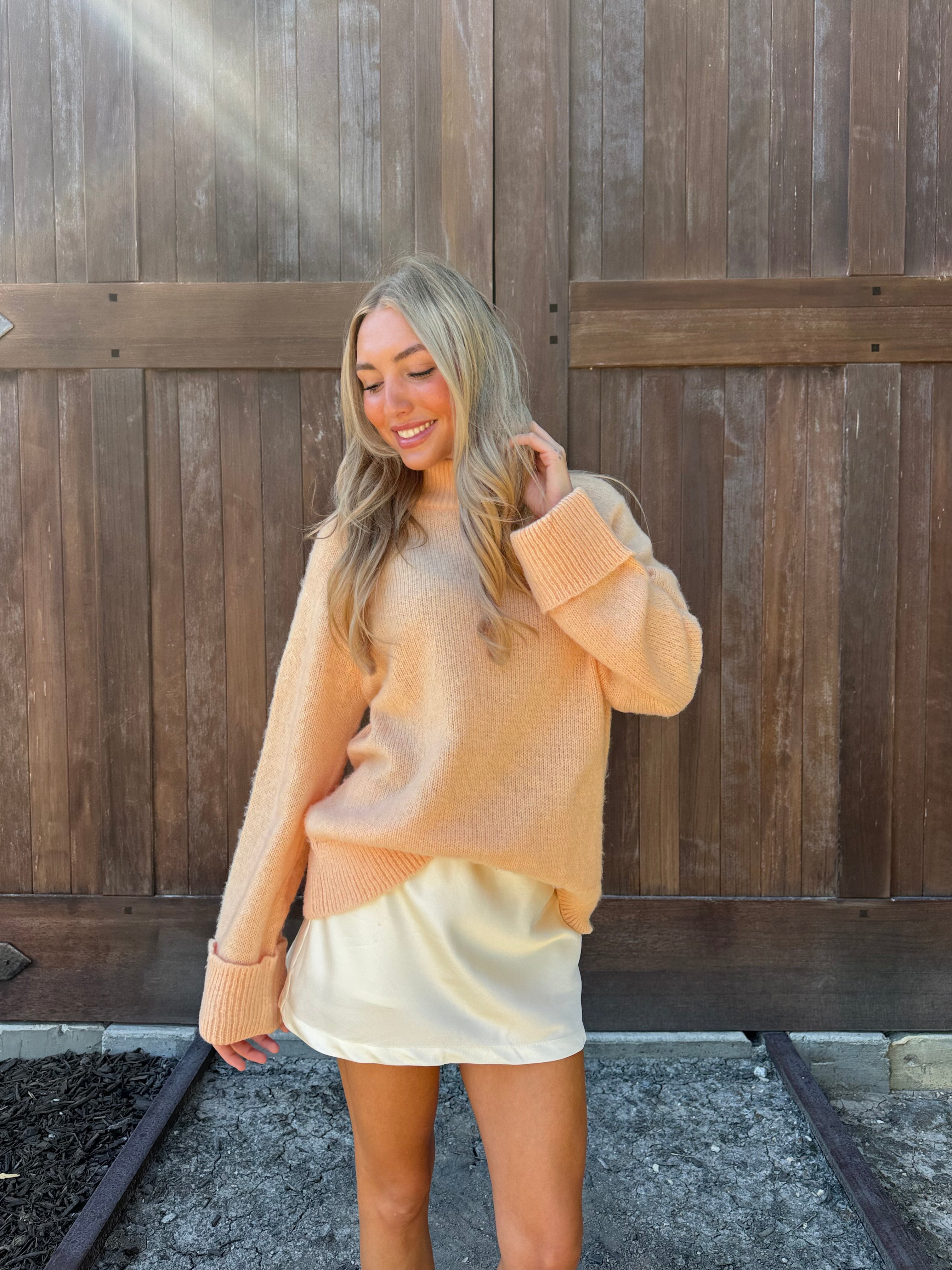 Peach High Neck Long Sleeve Sweater Top