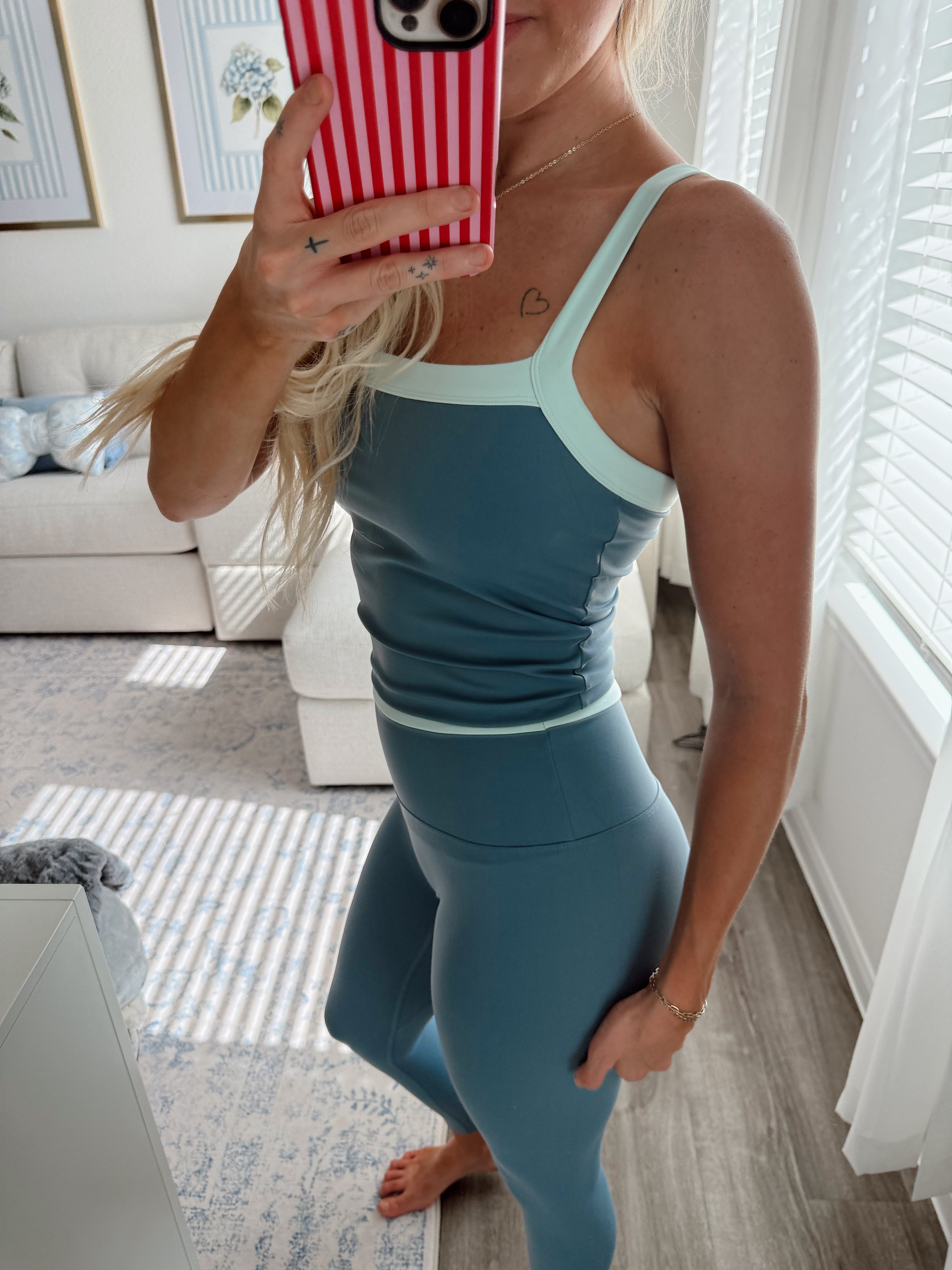 Frosted Blue Contrast Block Tank Top