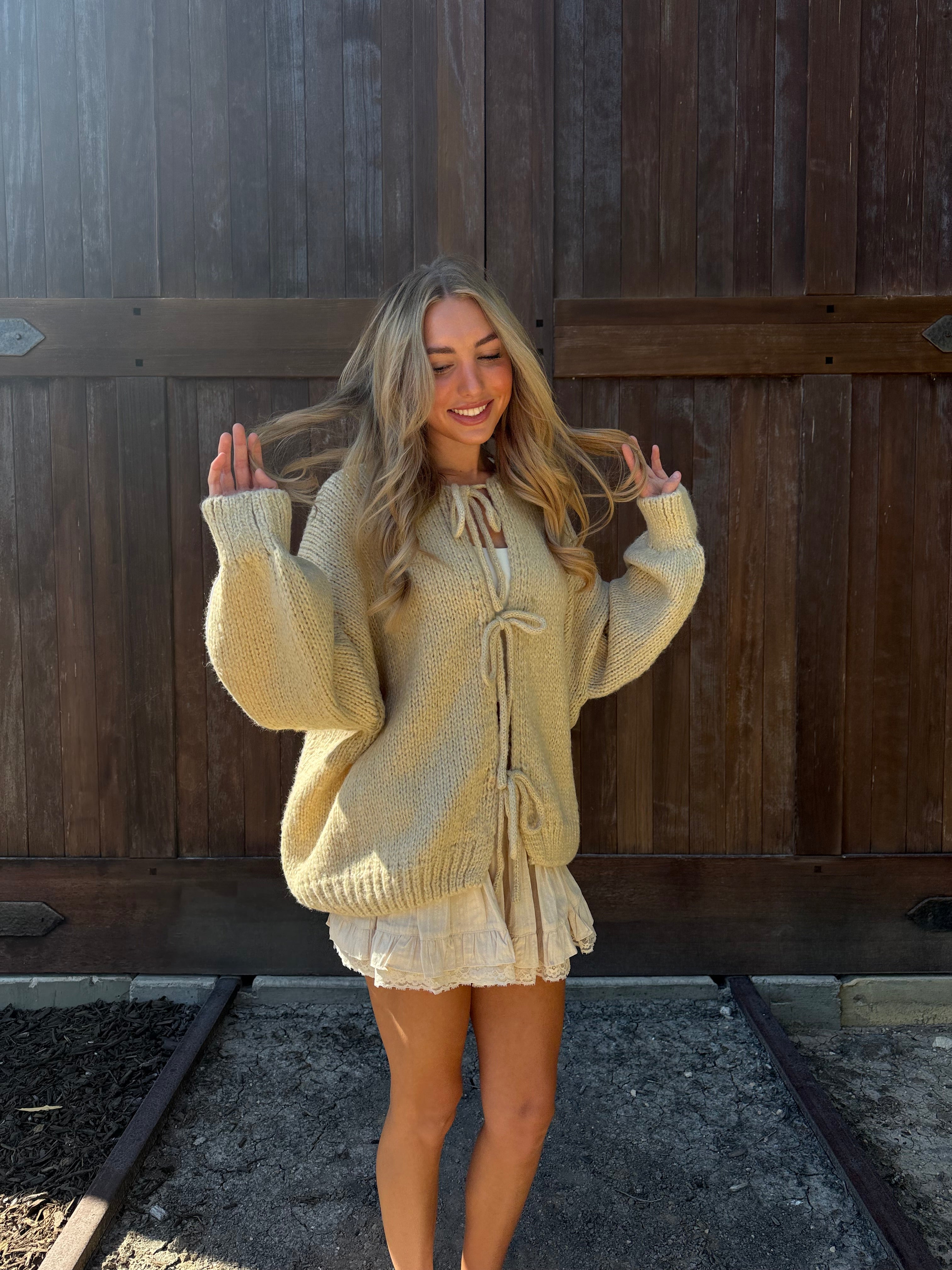 Taupe Knit Tie Front Cardigan