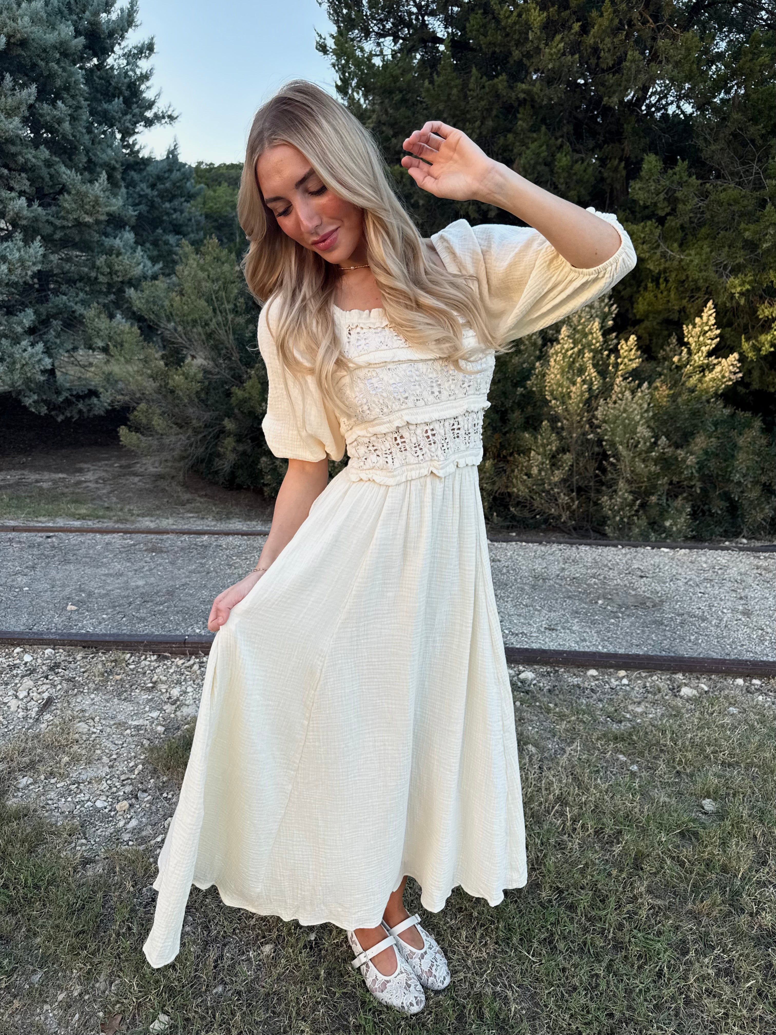 Cotton Square Neck Flare Midi Dress