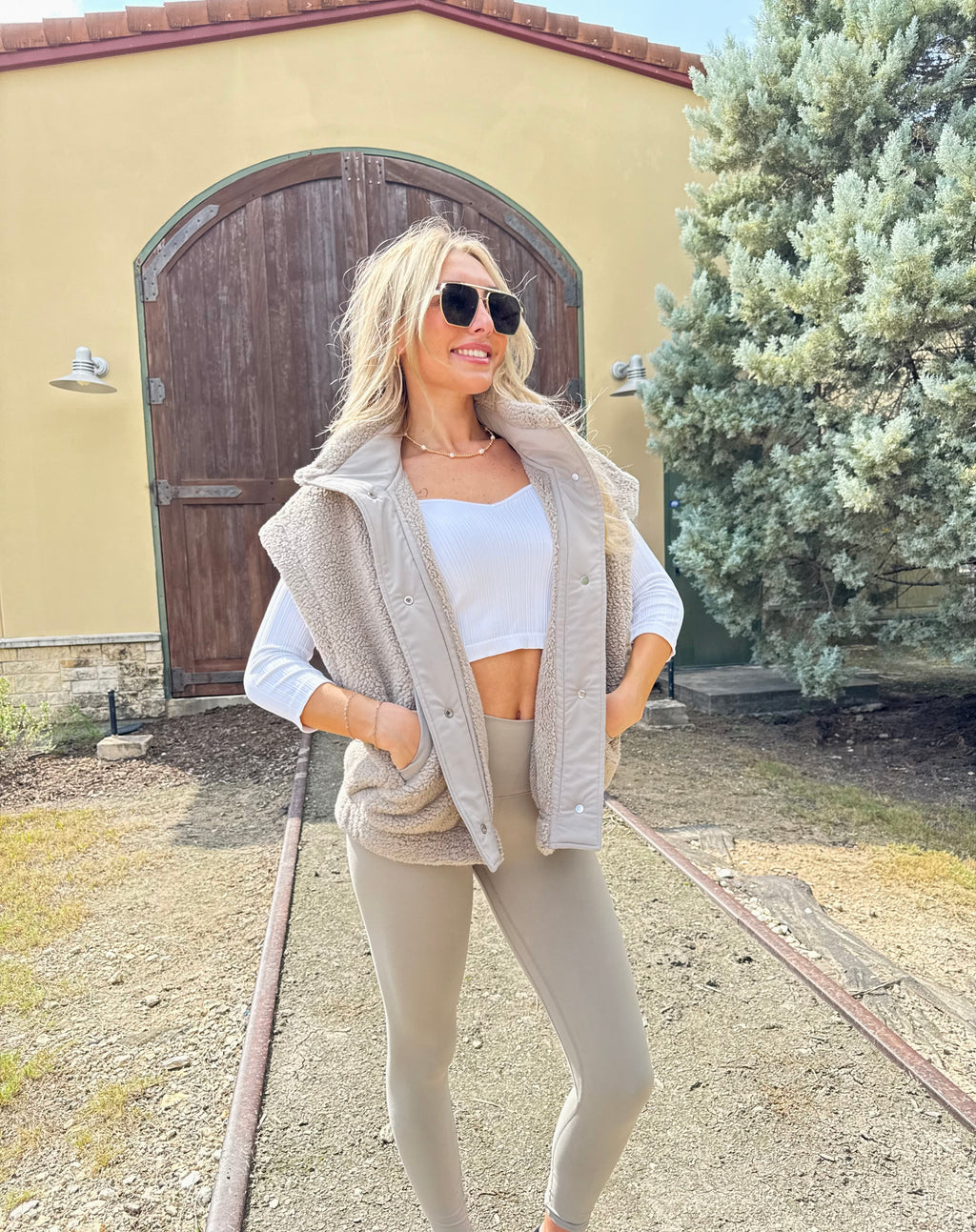 Oversized Taupe Sherpa Vest