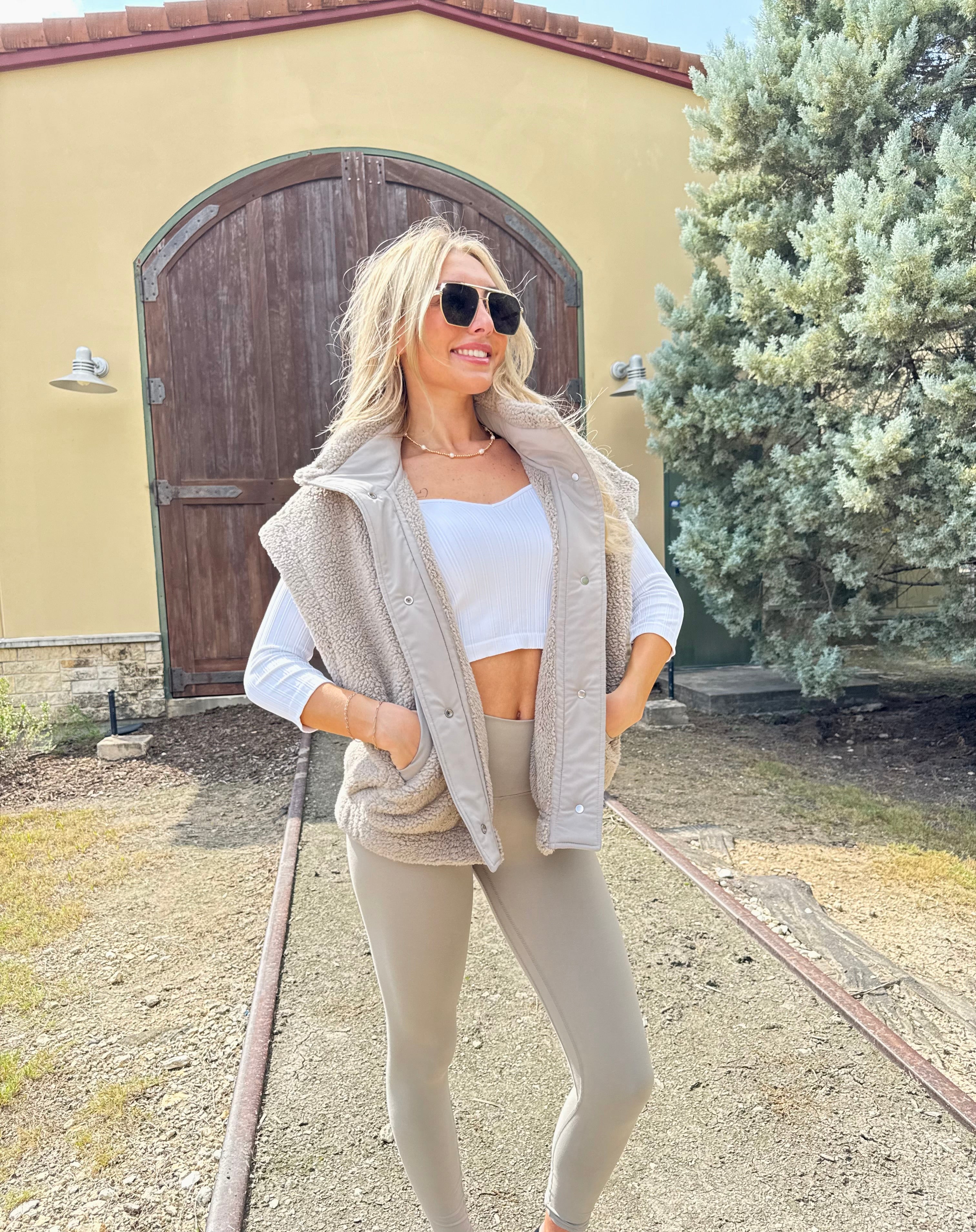 Oversized Taupe Sherpa Vest