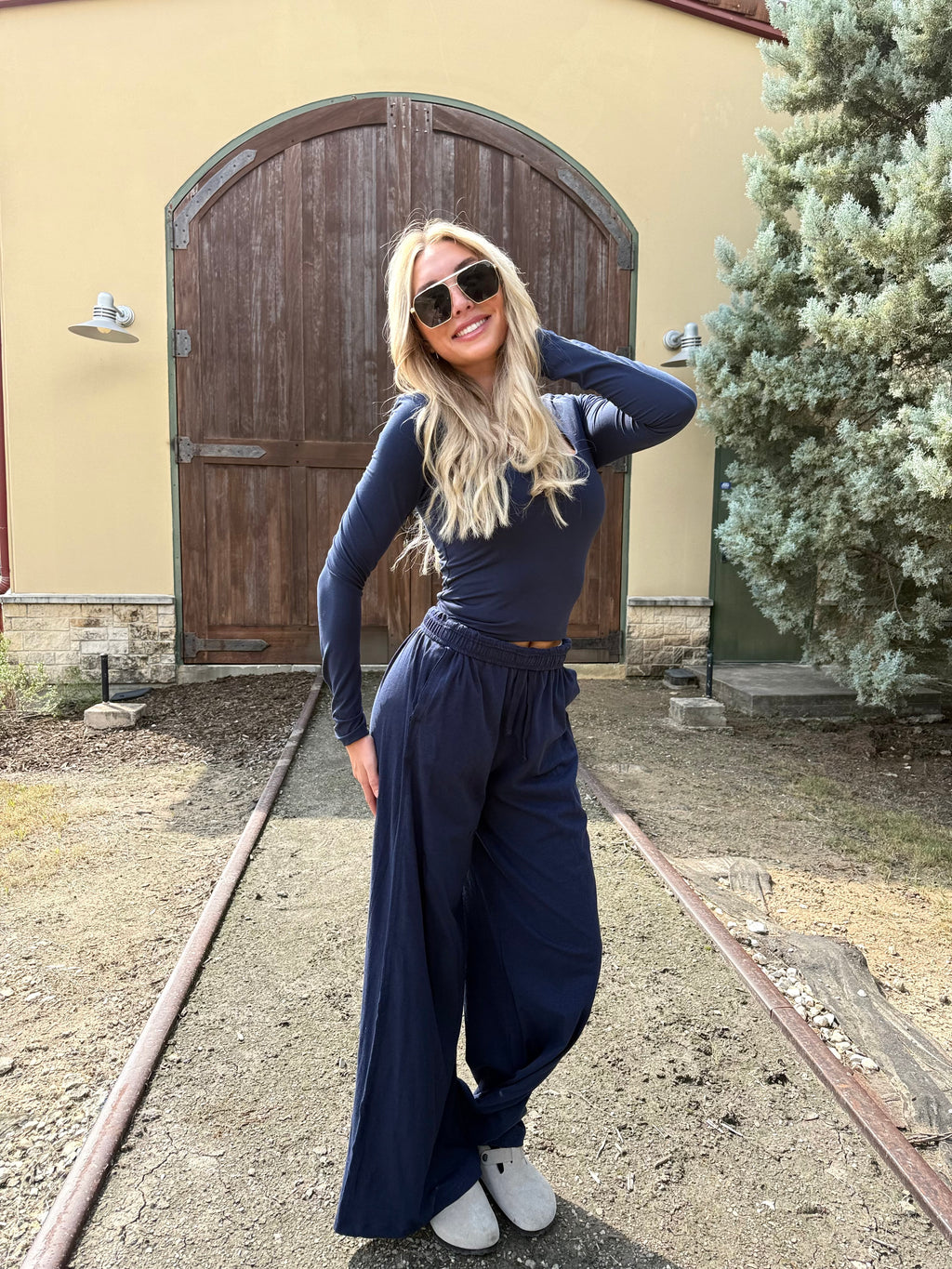 Navy Wide Leg Lounge Pant