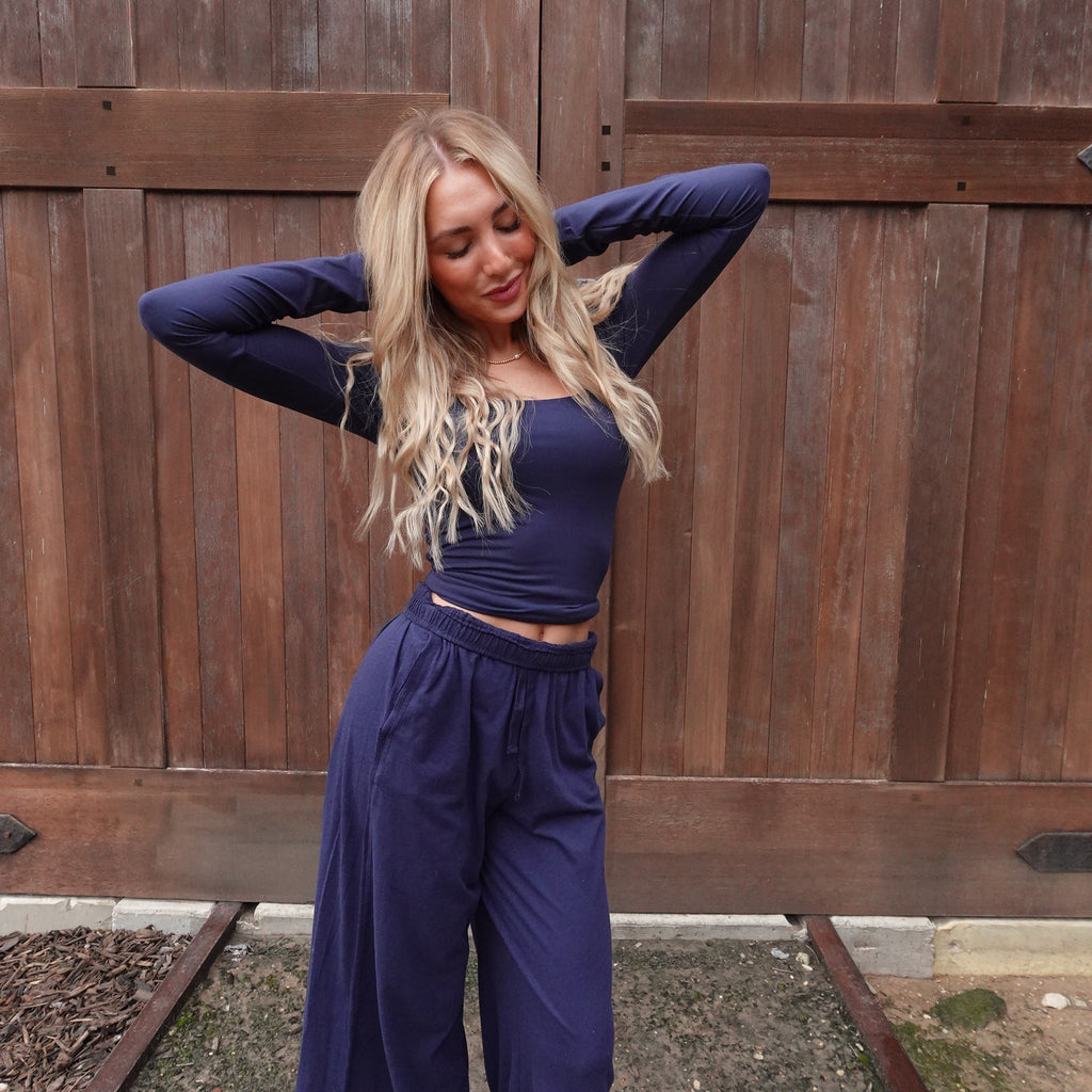 Navy Square Neck Butter Long Sleeve