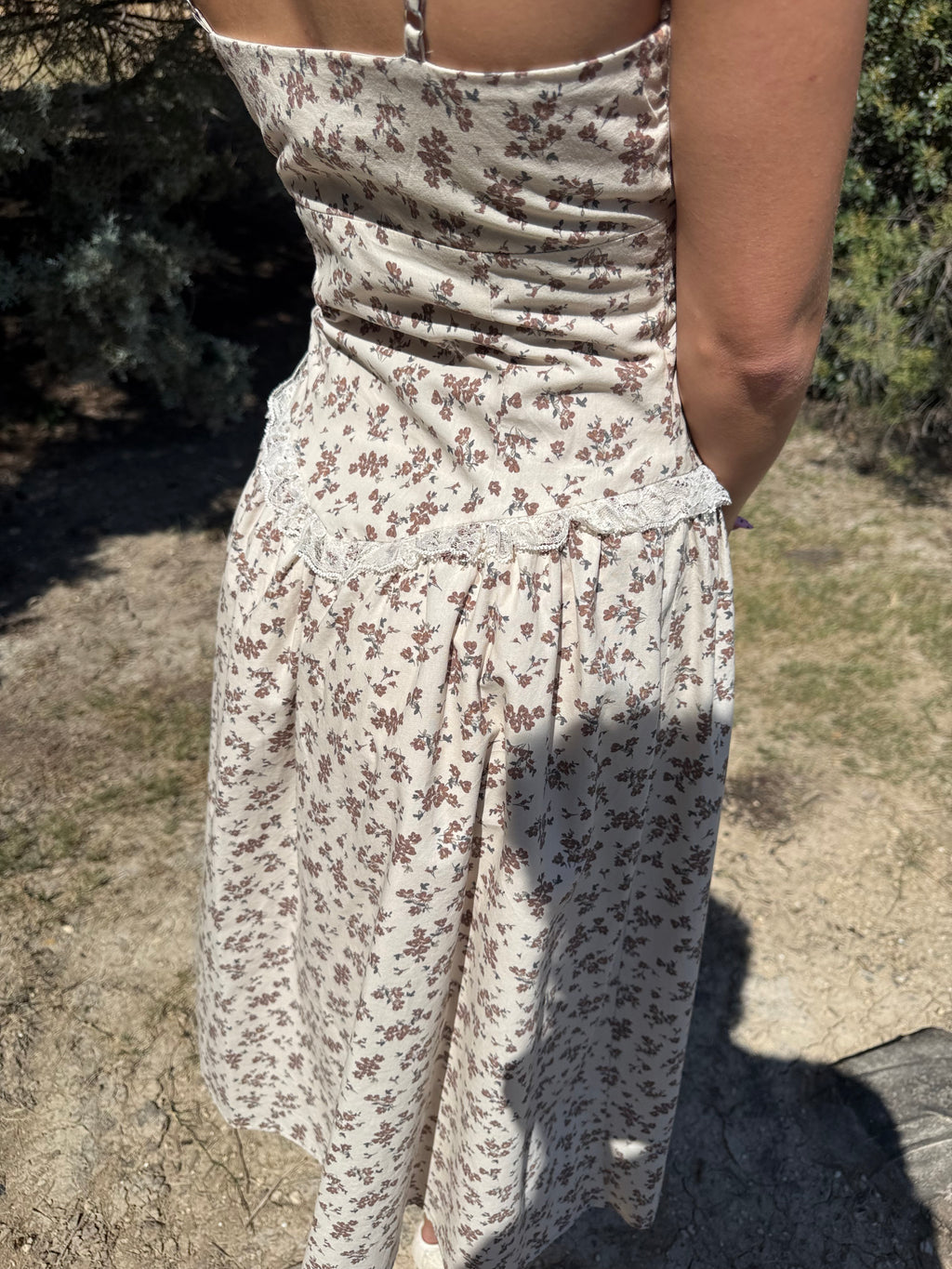 Floral Lace Trim Midi Dress