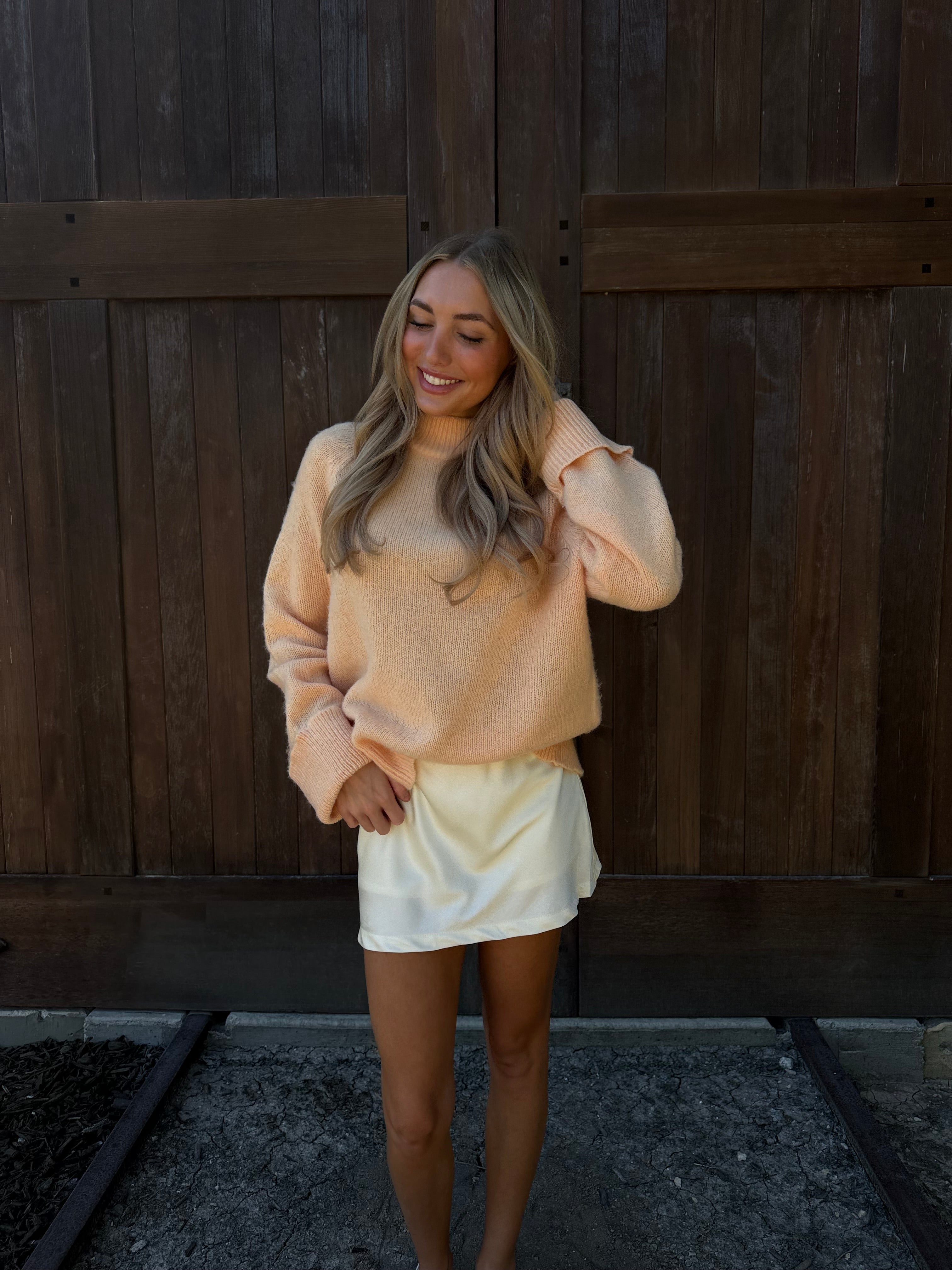 Peach High Neck Long Sleeve Sweater Top