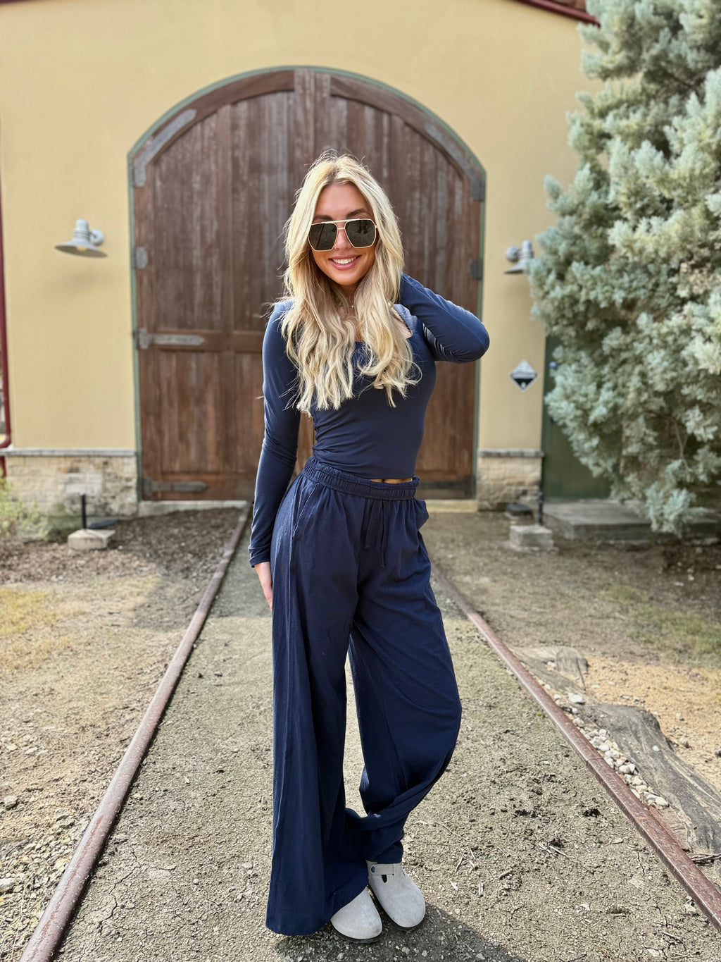 Navy Wide Leg Lounge Pant