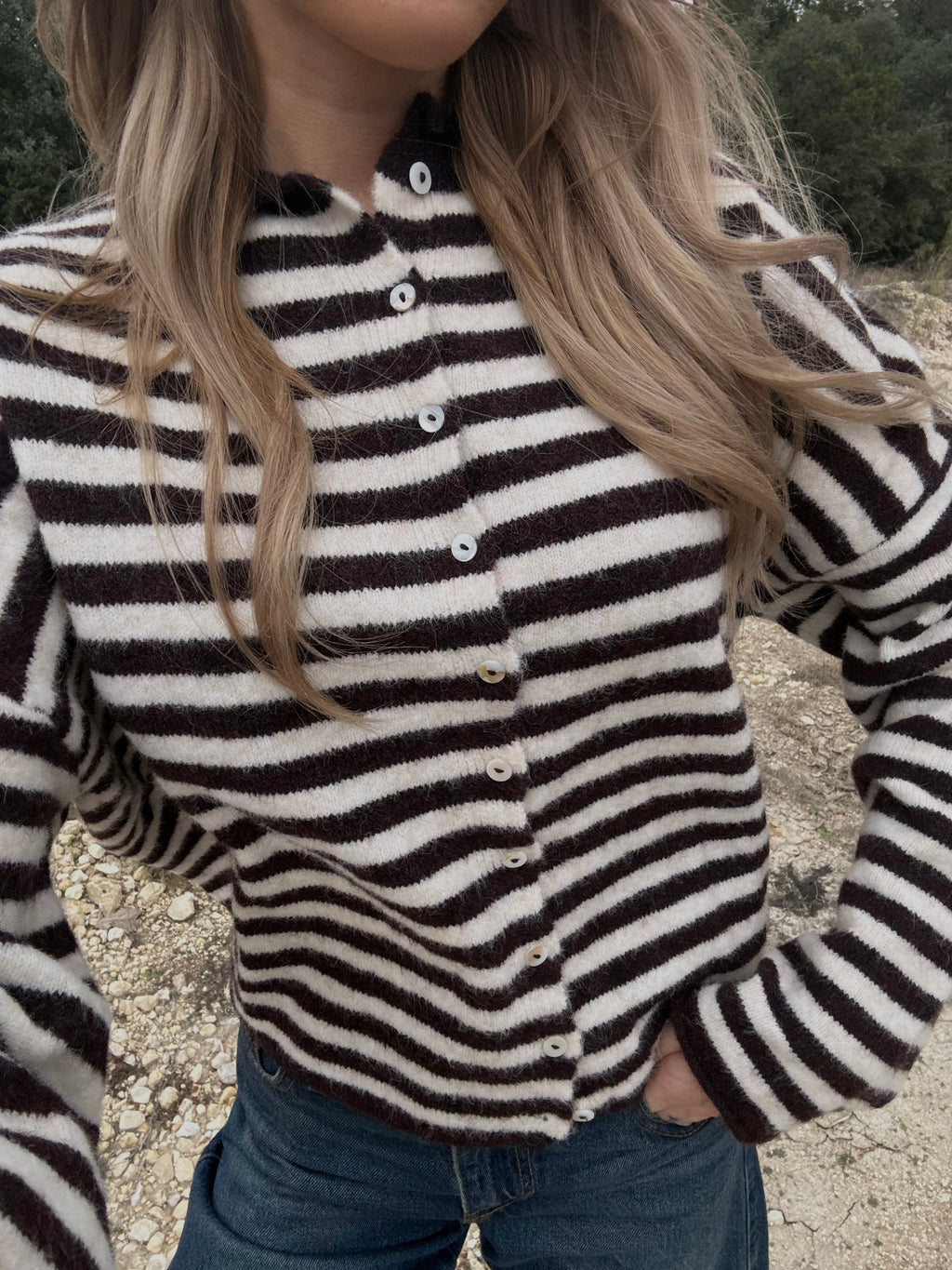 Wine & Cream Stripe Cardigan