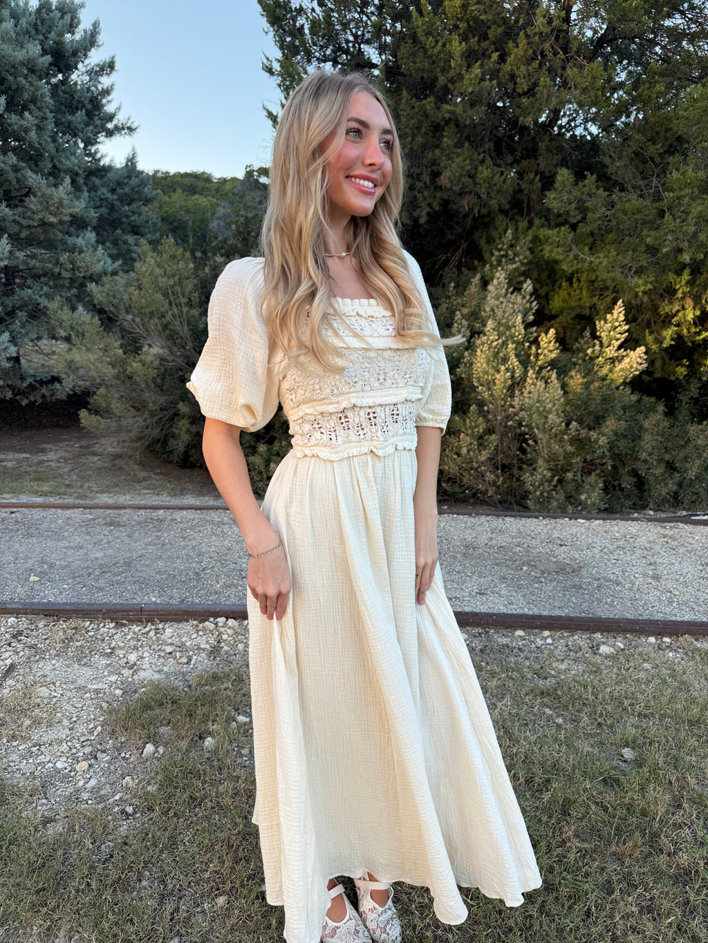 Cotton Square Neck Flare Midi Dress