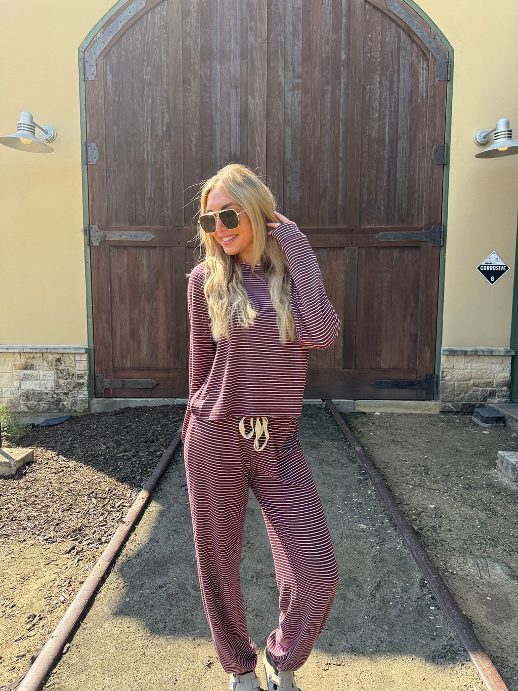 Cherry and Cream Stripe Lounge Set