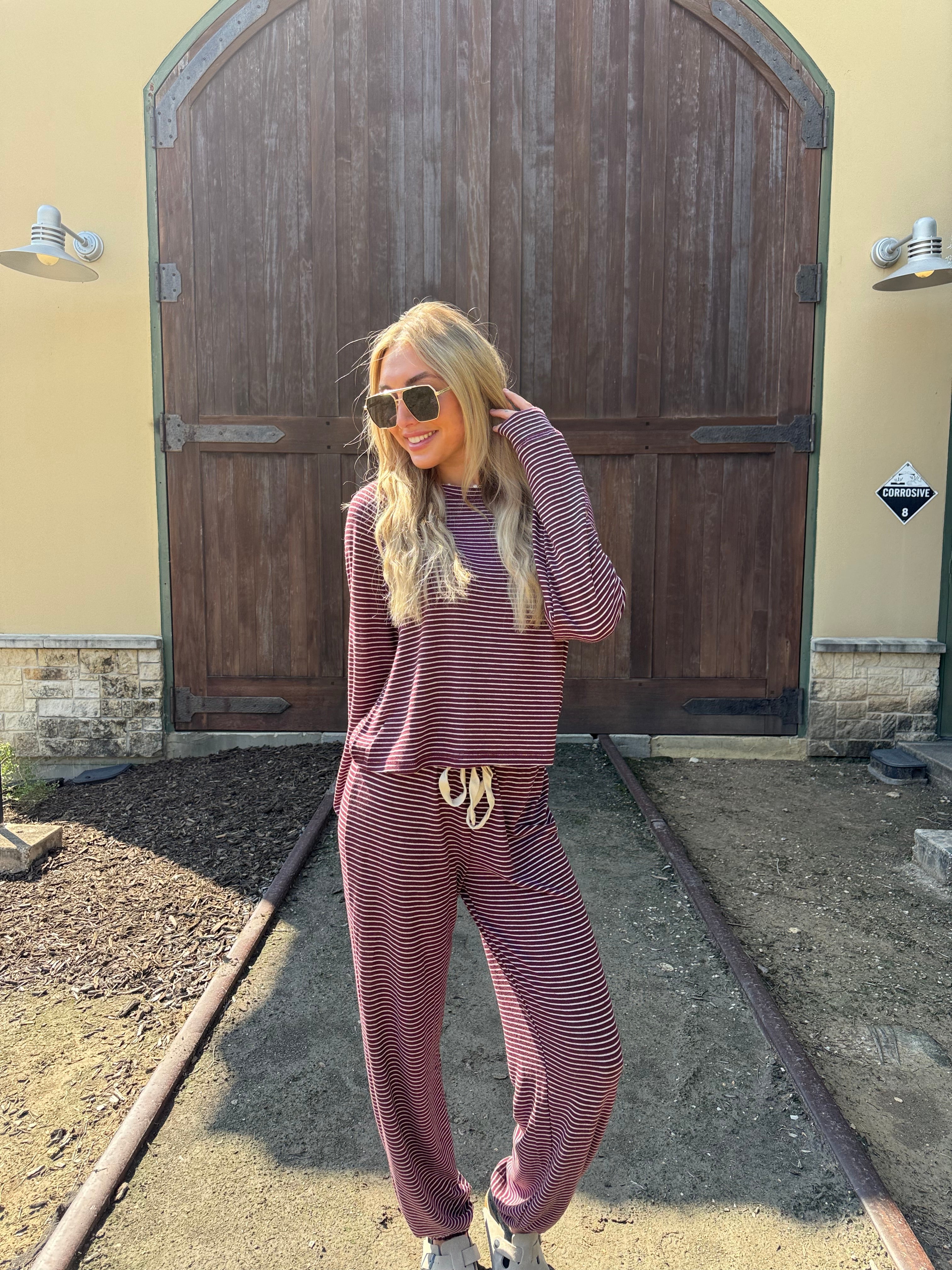 Cherry and Cream Stripe Lounge Set