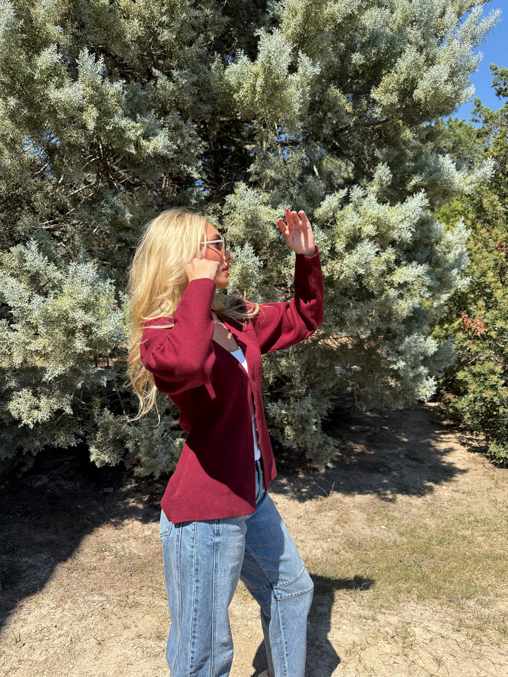 Burgundy A-Line Knit Cardigan