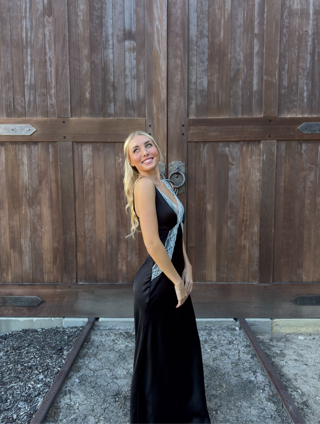 Lace Trim Satin Maxi Dress