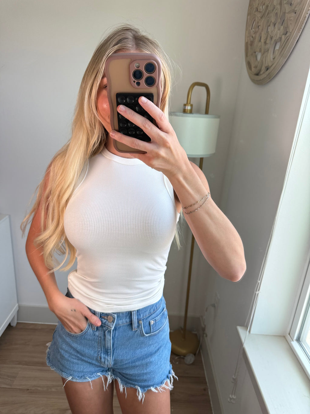Brushed White Tank Top
