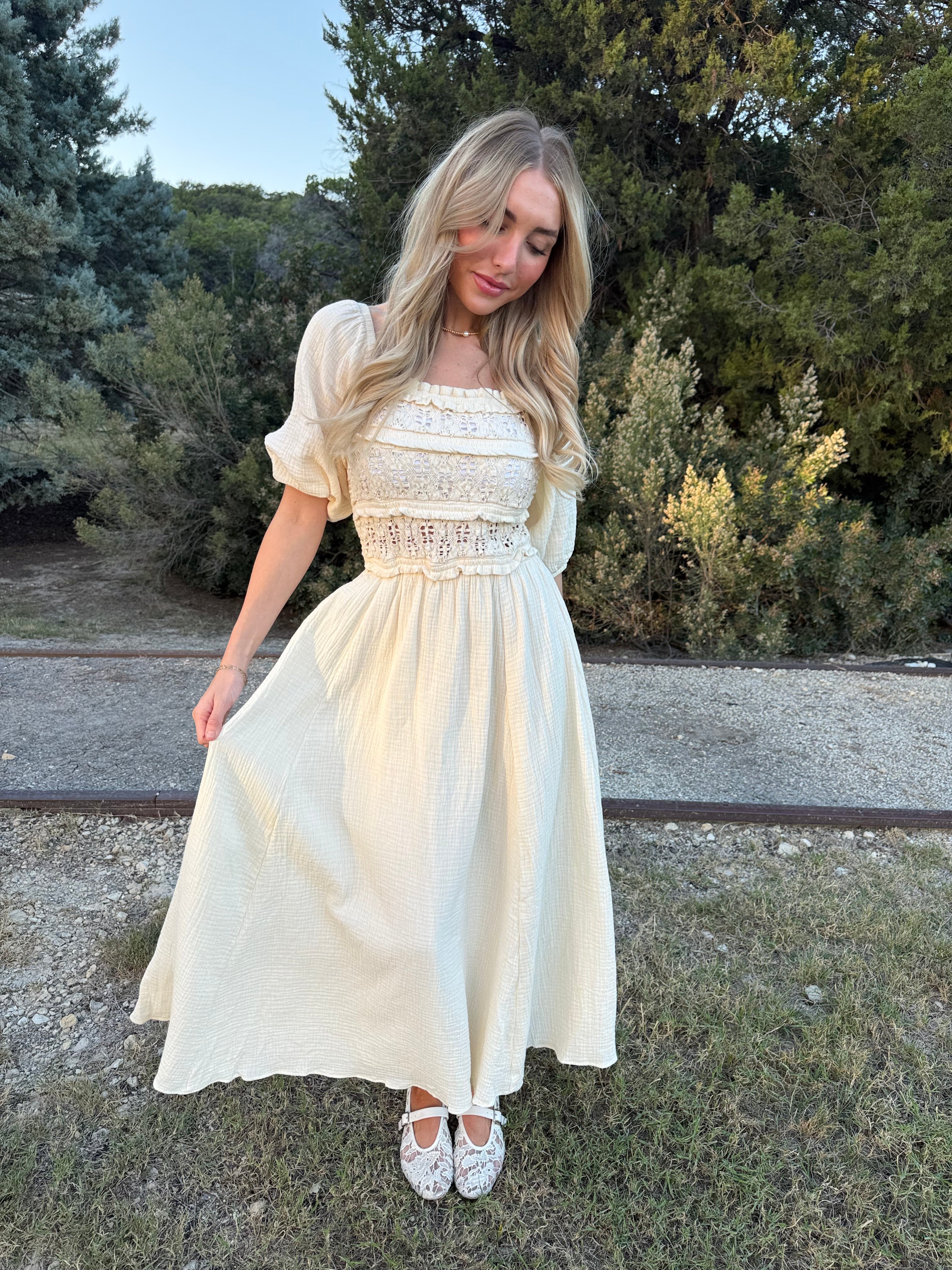 Cotton Square Neck Flare Midi Dress