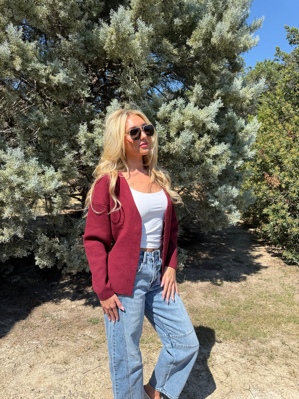 Burgundy A-Line Knit Cardigan