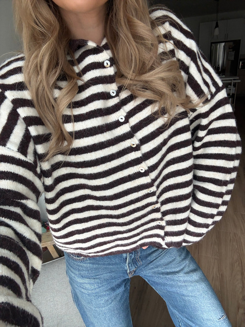 Wine & Cream Stripe Cardigan