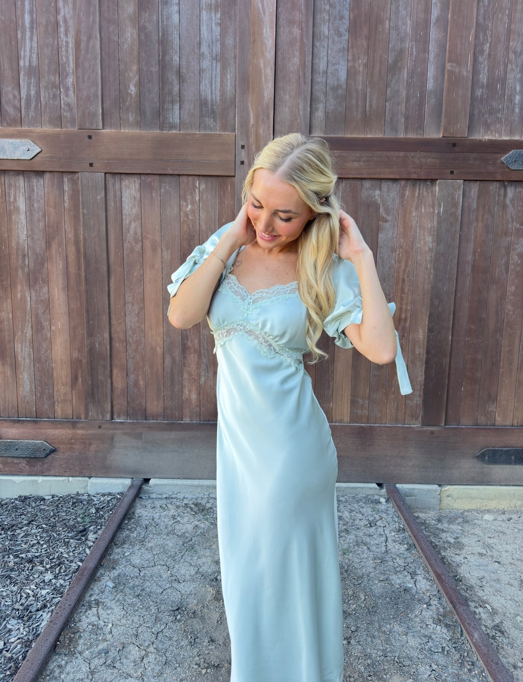 Light Blue Lace Midi Dress
