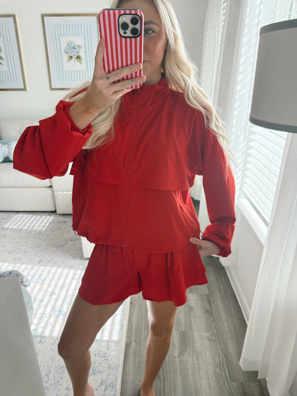Cherry Windbreaker & Short Set