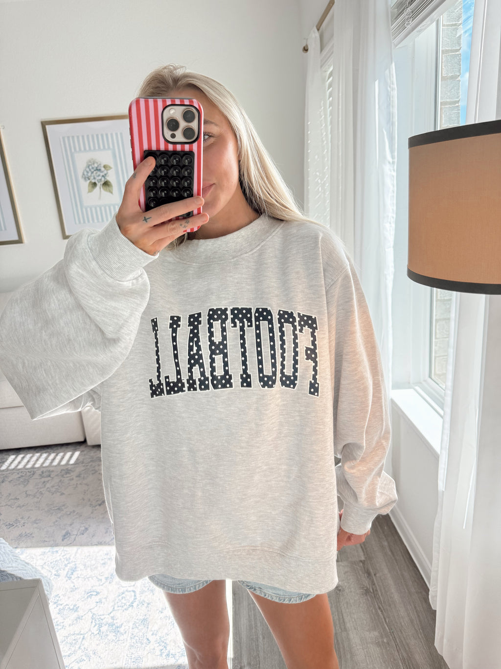 FOOTBALL POLKA DOT MOCKNECK -NAVY