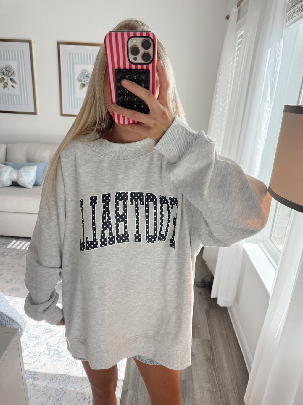 FOOTBALL POLKA DOT MOCKNECK -NAVY