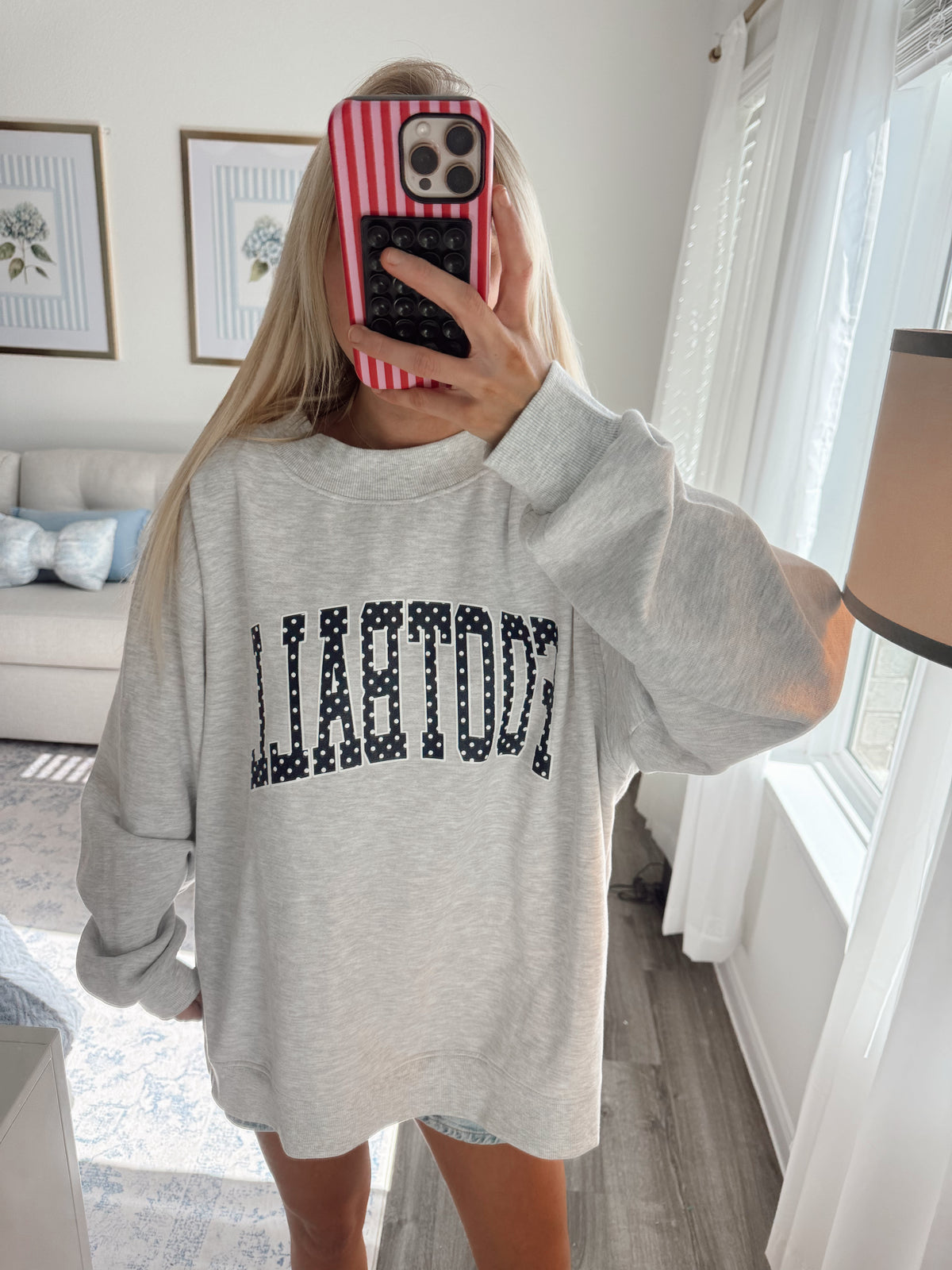 FOOTBALL POLKA DOT MOCKNECK -NAVY
