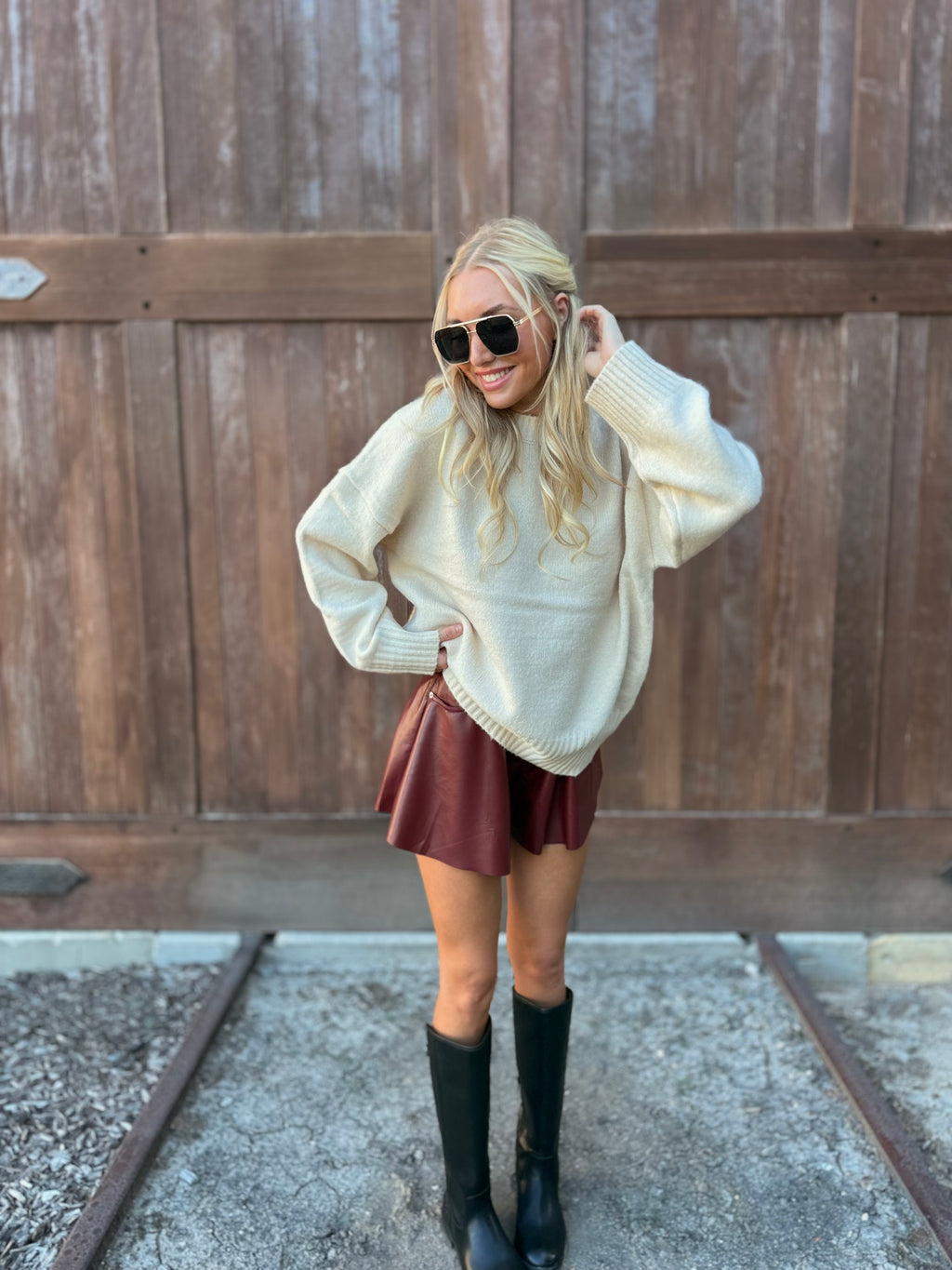 Drop Shoulder Sweater-Cream