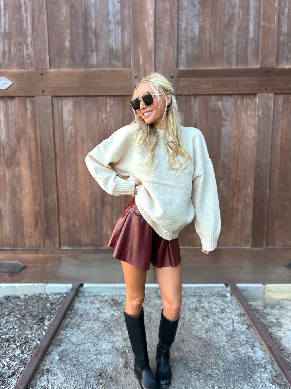 Drop Shoulder Sweater-Cream