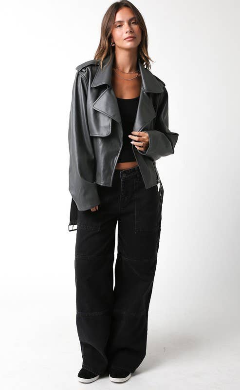 Emery PU Black Leather Jacket